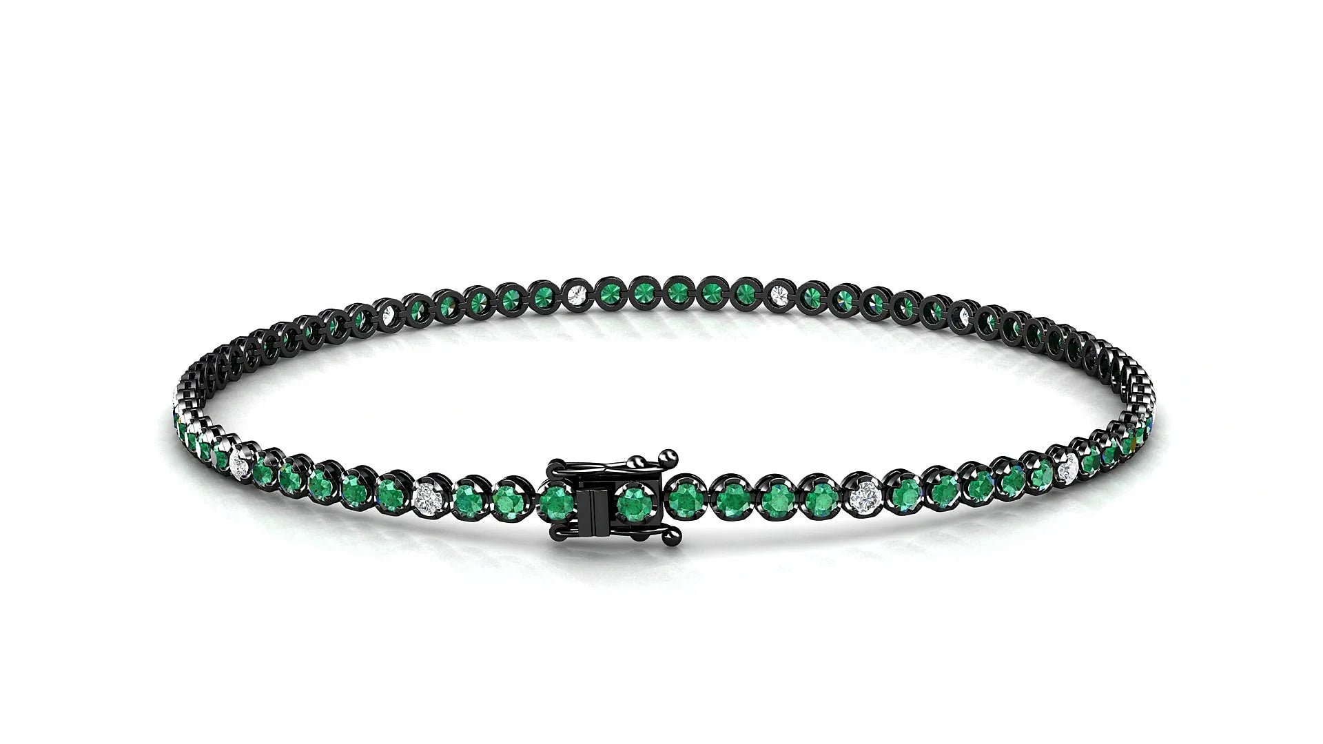 Bengal 5-1 | 18k Black Gold 1.7 mm Round Natural Emerald & Diamond Tennis Bracelet