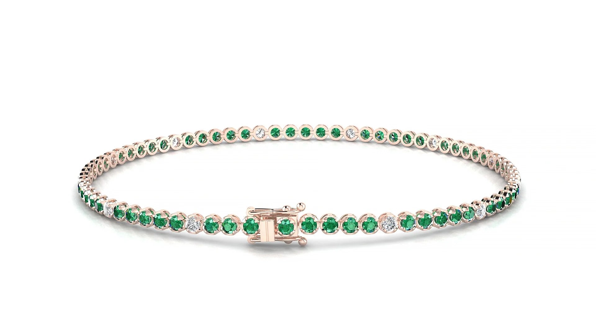 Bengal 5-1 | 18k Rose Gold 1.7 mm Round Natural Emerald & Diamond Tennis Bracelet