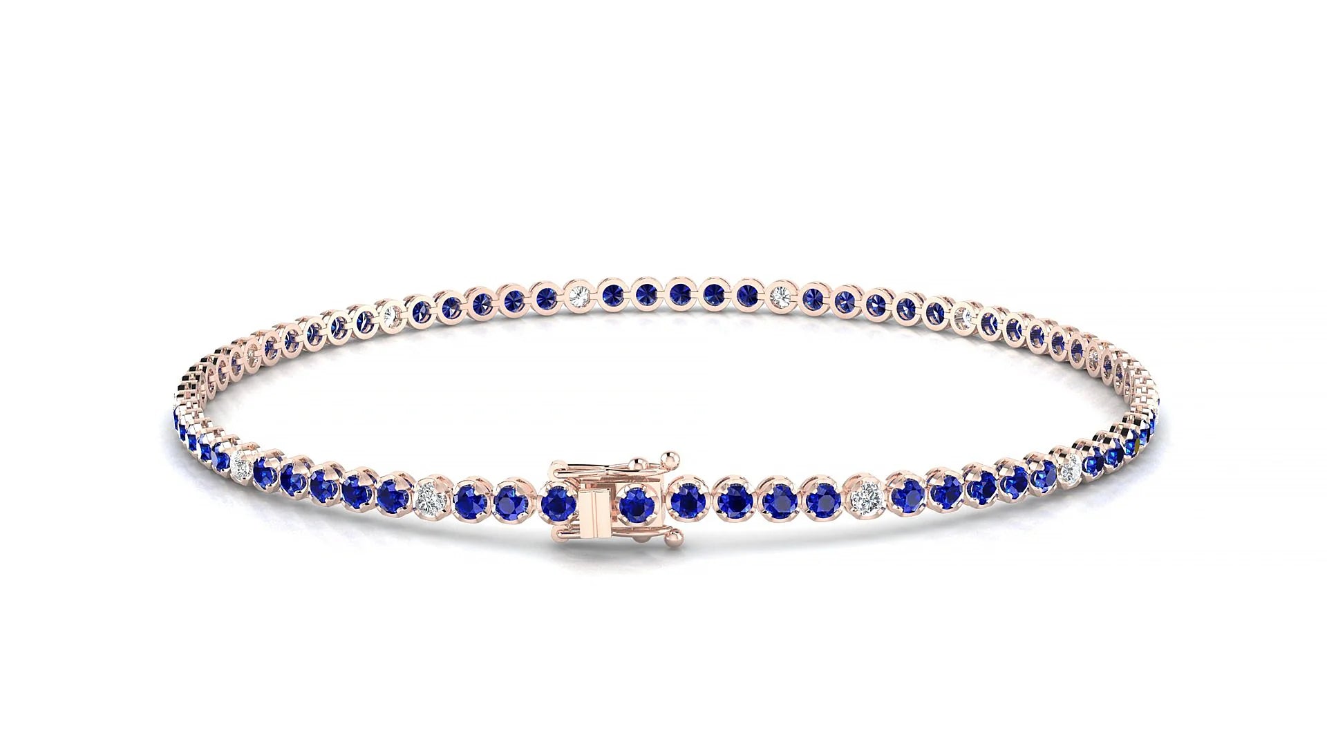 Bengal 5-1 | 18k Rose Gold 1.7 mm Round Natural Sapphire & Diamond Tennis Bracelet