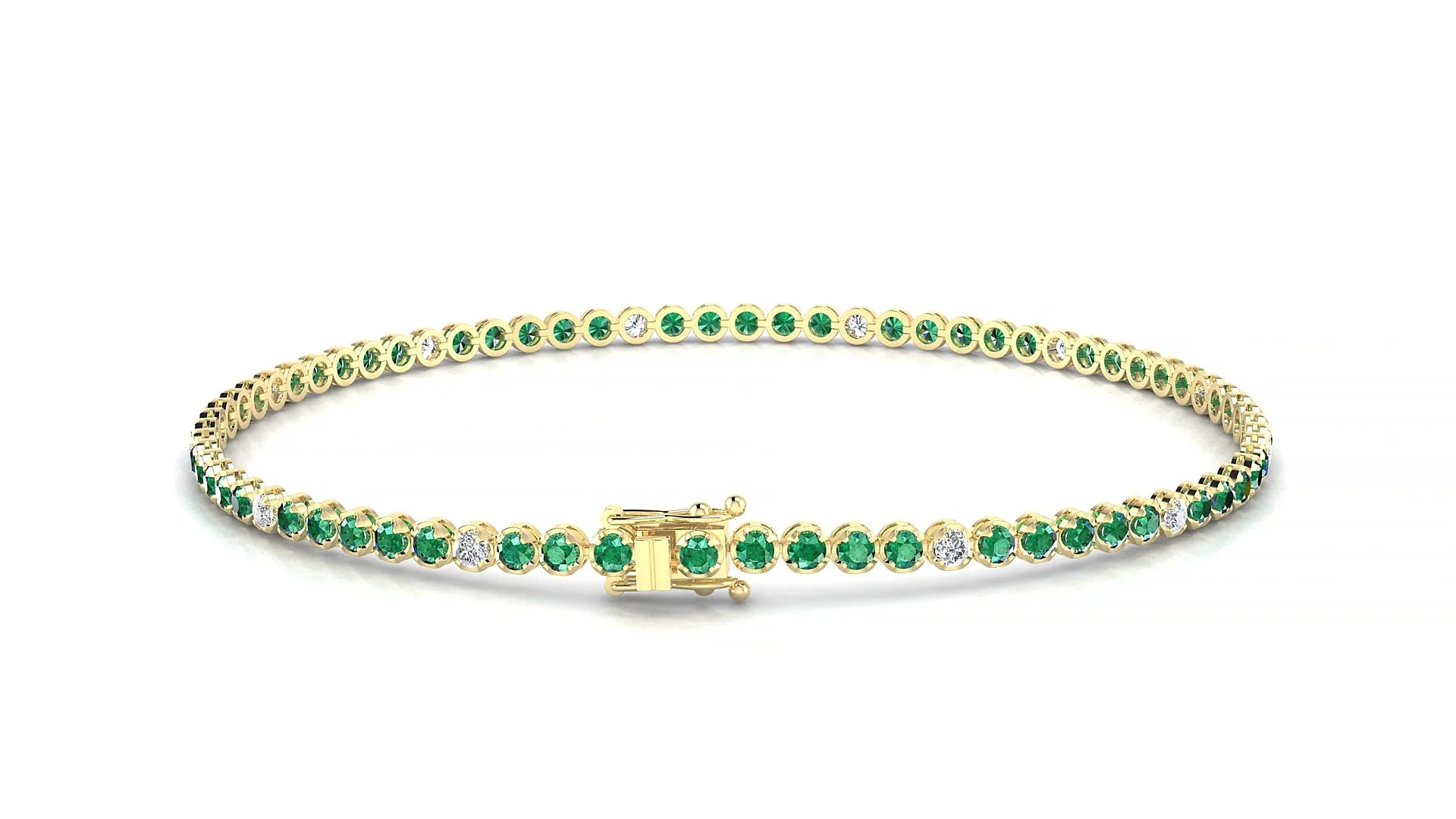 Bengal 5-1 | 18k Yellow Gold 1.7 mm Round Natural Emerald & Diamond Tennis Bracelet