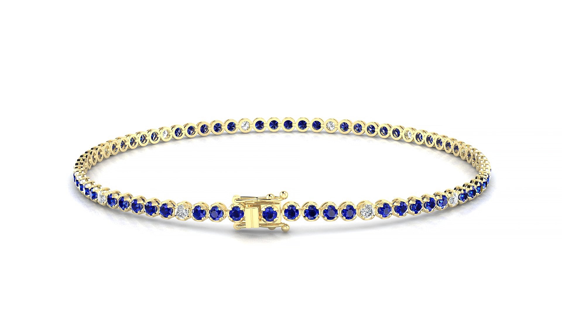 Bengal 5-1 | 18k Yellow Gold 1.7 mm Round Natural Sapphire & Diamond 15 cm Tennis Bracelet