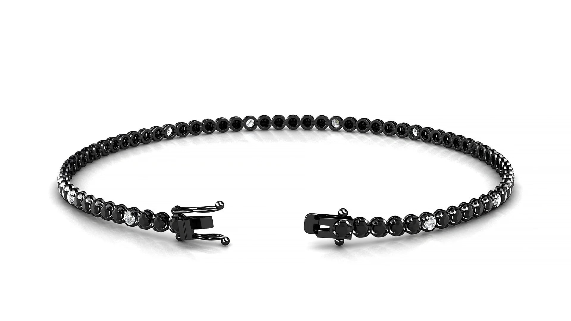 Bengal 5-1 | 18k Black Gold 1.7 mm Round Natural Black Diamond & Diamond Tennis Bracelet