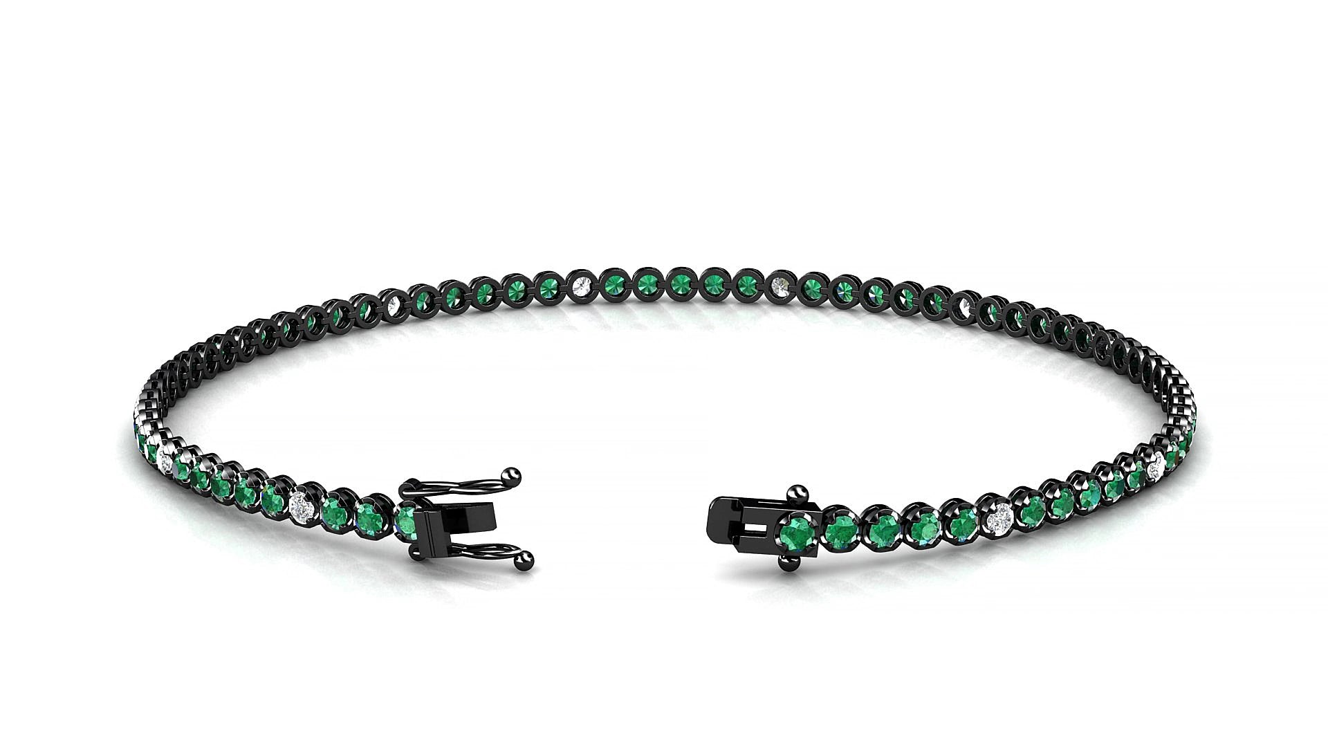 Bengal 5-1 | 18k Black Gold 1.7 mm Round Natural Emerald & Diamond 15 cm Tennis Bracelet