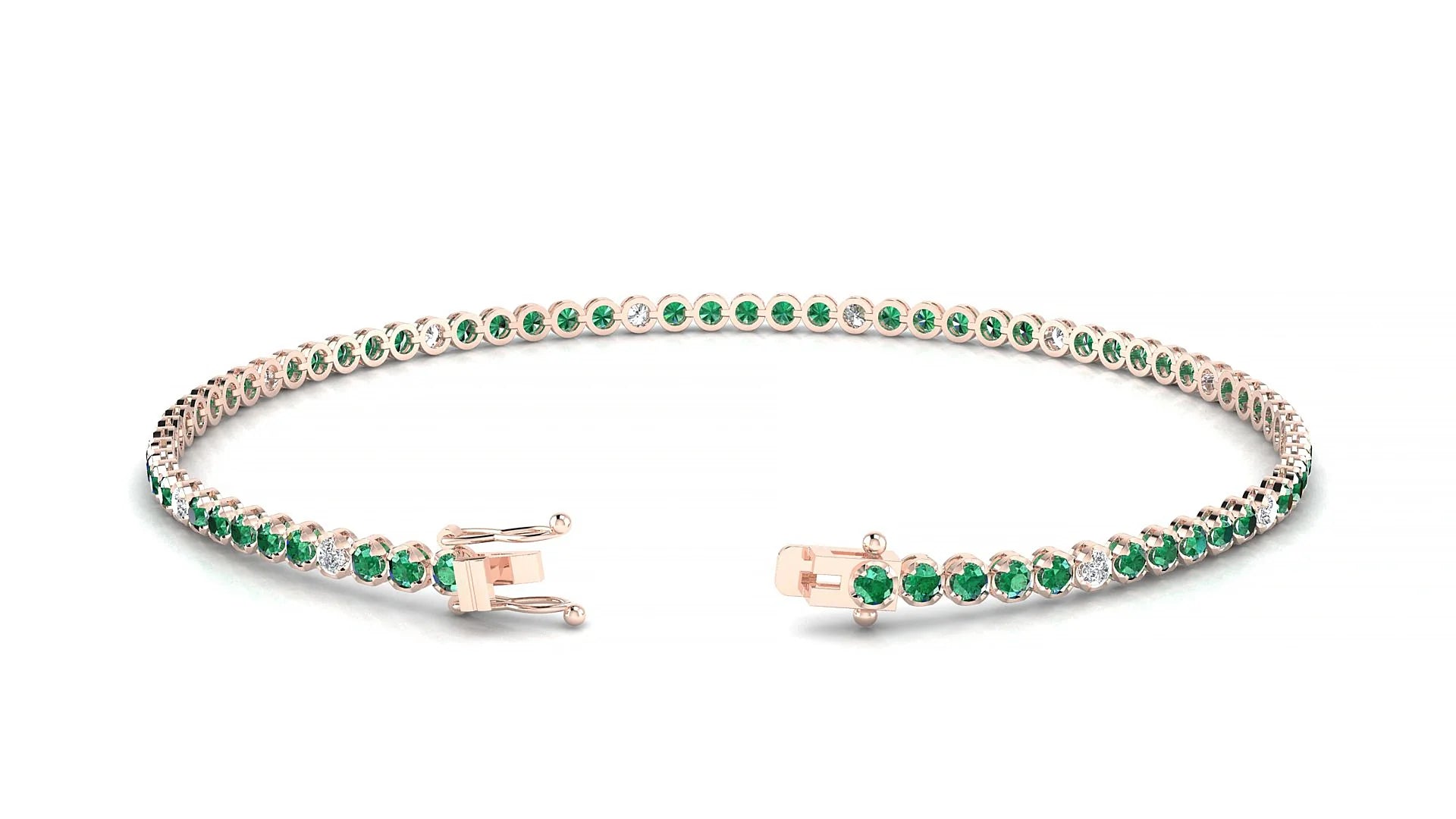 Bengal 5-1 | 18k Rose Gold 1.7 mm Round Natural Emerald & Diamond Tennis Bracelet