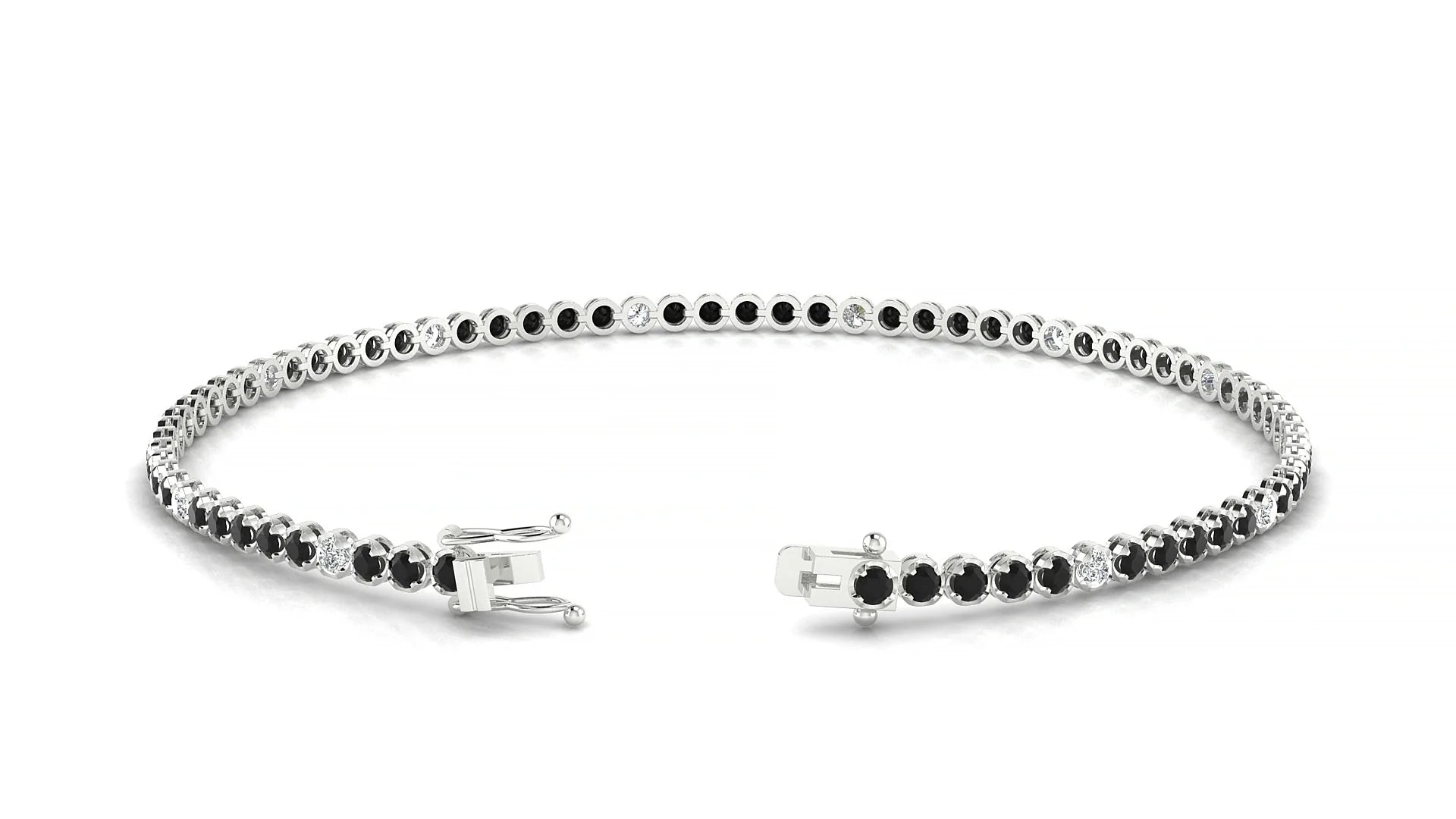Bengal 5-1 | 18k White Gold 1.7 mm Round Natural Black Diamond & Diamond Tennis Bracelet