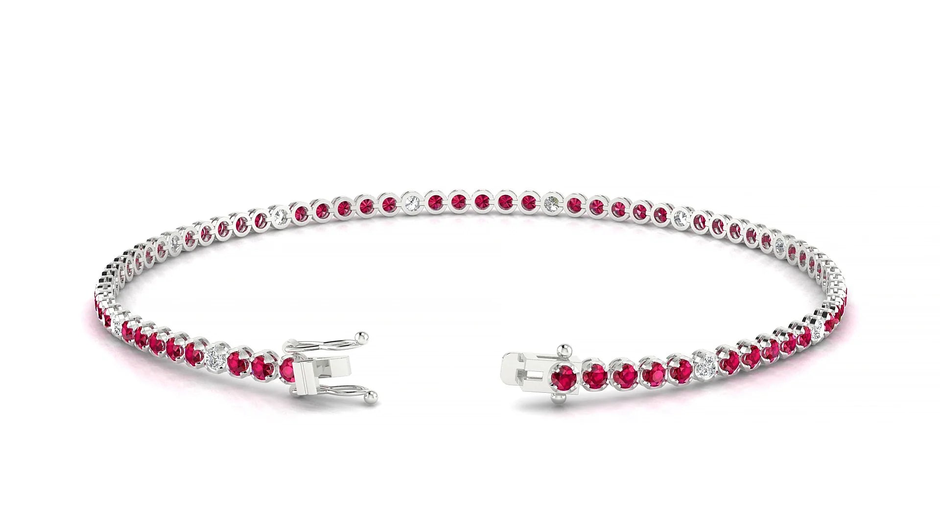 Bengal 5-1 | 18k White Gold 1.7 mm Round Natural Ruby & Diamond Tennis Bracelet