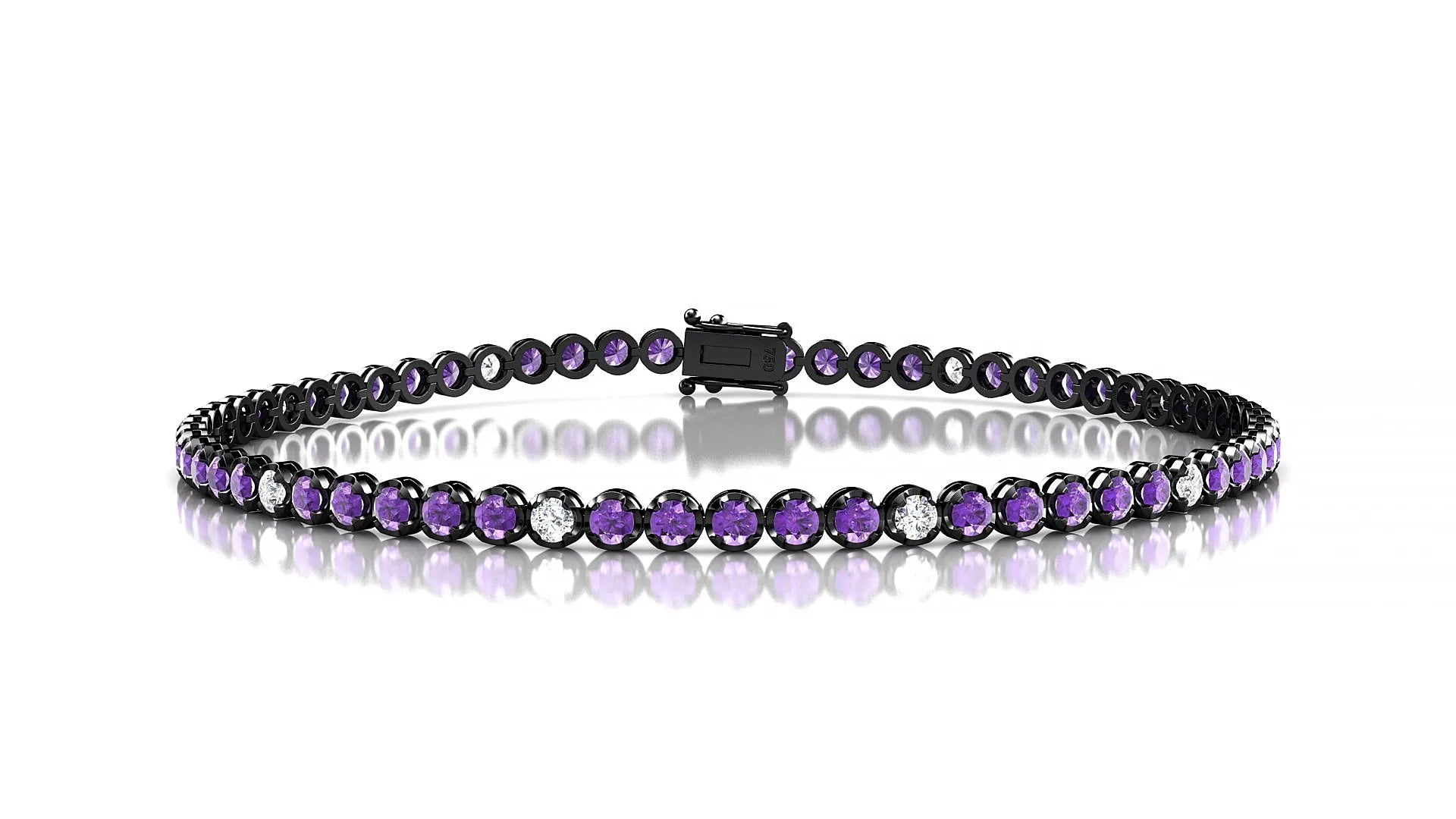 Bengal 5-1 | 18k Black Gold 2 mm Round Natural Amethyst & Diamond Tennis Bracelet
