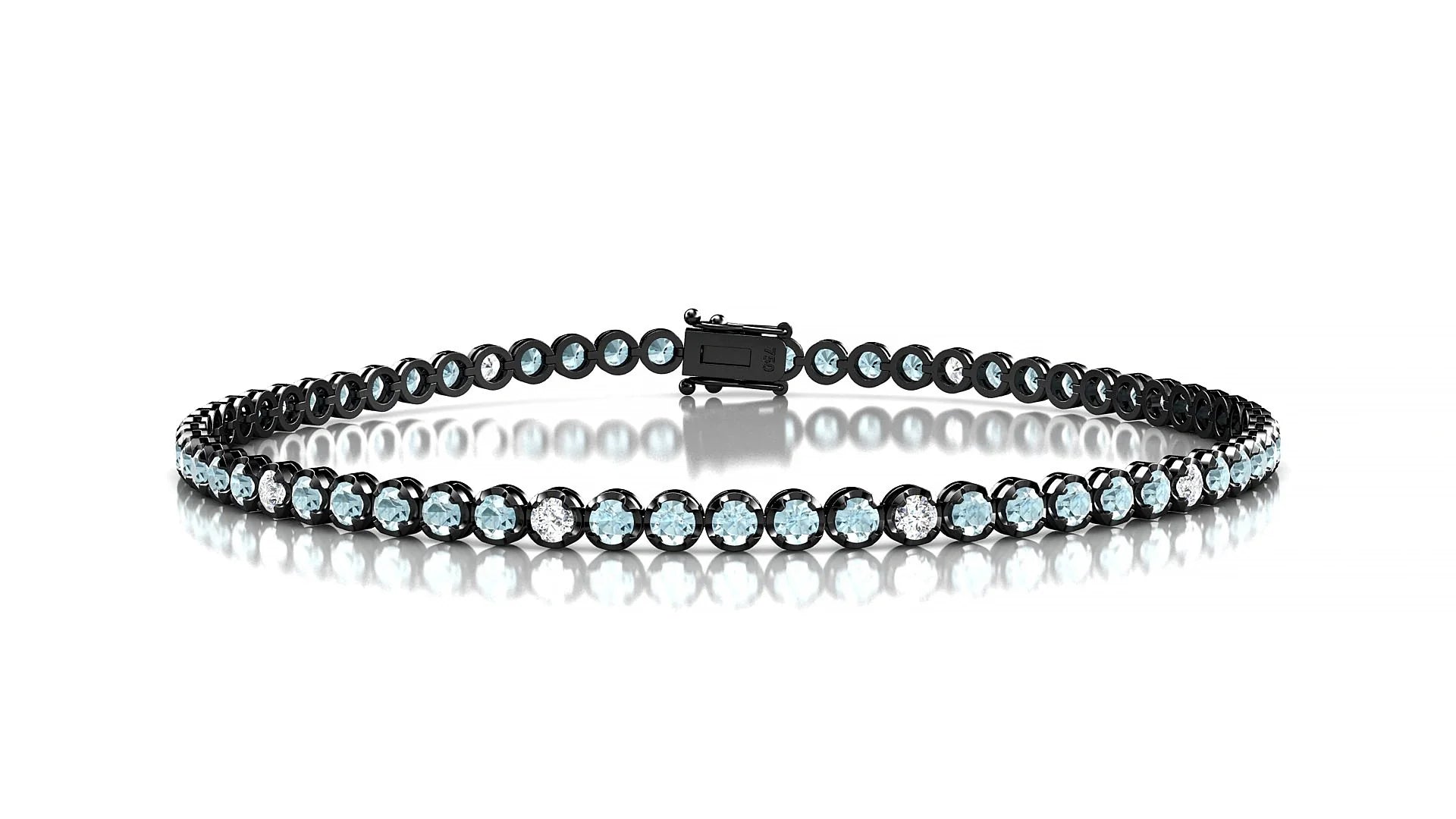 Bengal 5-1 | 18k Black Gold 2 mm Round Natural Aquamarine & Diamond Tennis Bracelet