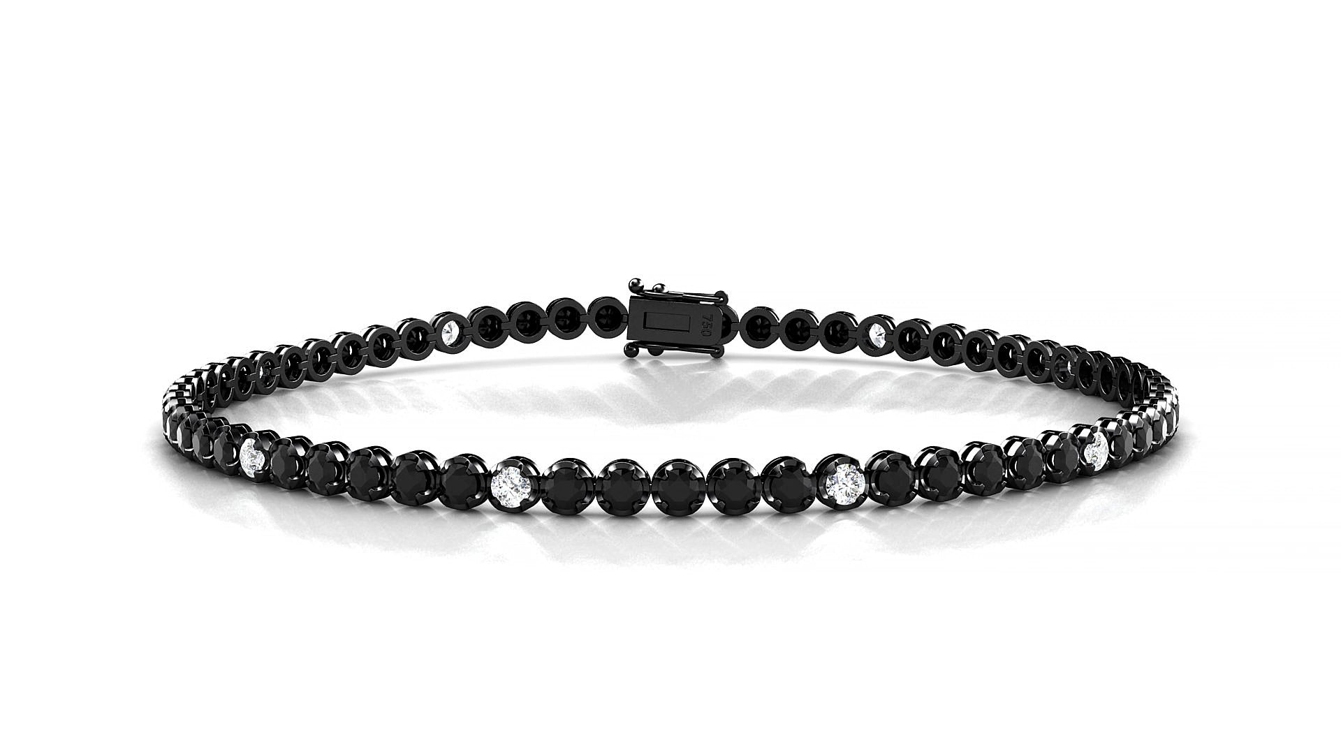 Bengal 5-1 | 18k Black Gold 2 mm Round Natural Black Diamond & Diamond 15 cm Tennis Bracelet