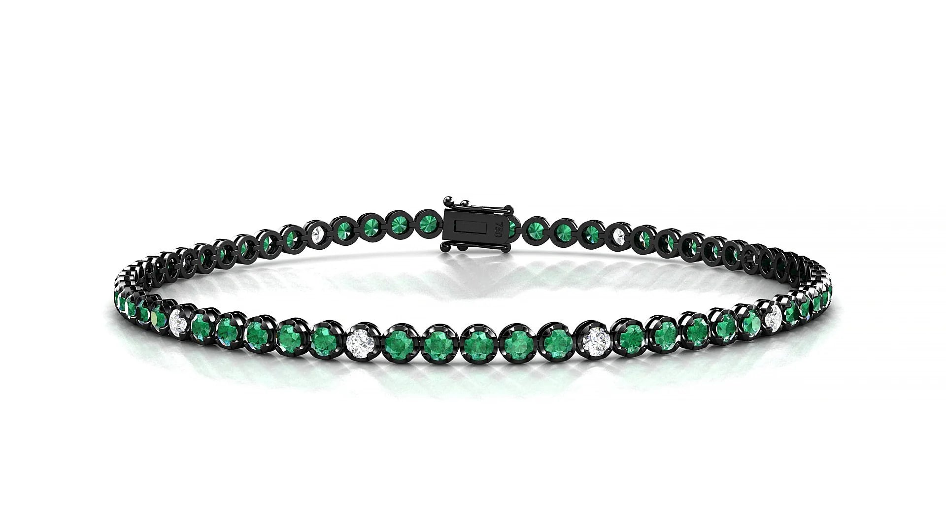 Bengal 5-1 | 18k Black Gold 2 mm Round Natural Emerald & Diamond Tennis Bracelet