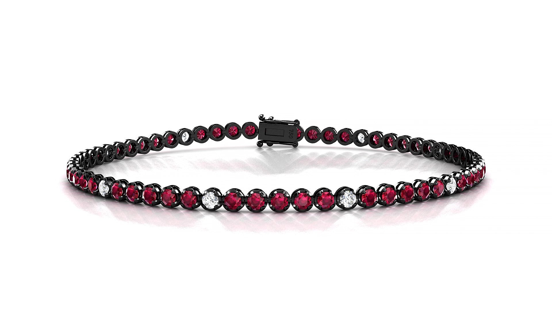 Bengal 5-1 | 18k Black Gold 2 mm Round Natural Ruby & Diamond 15 cm Tennis Bracelet