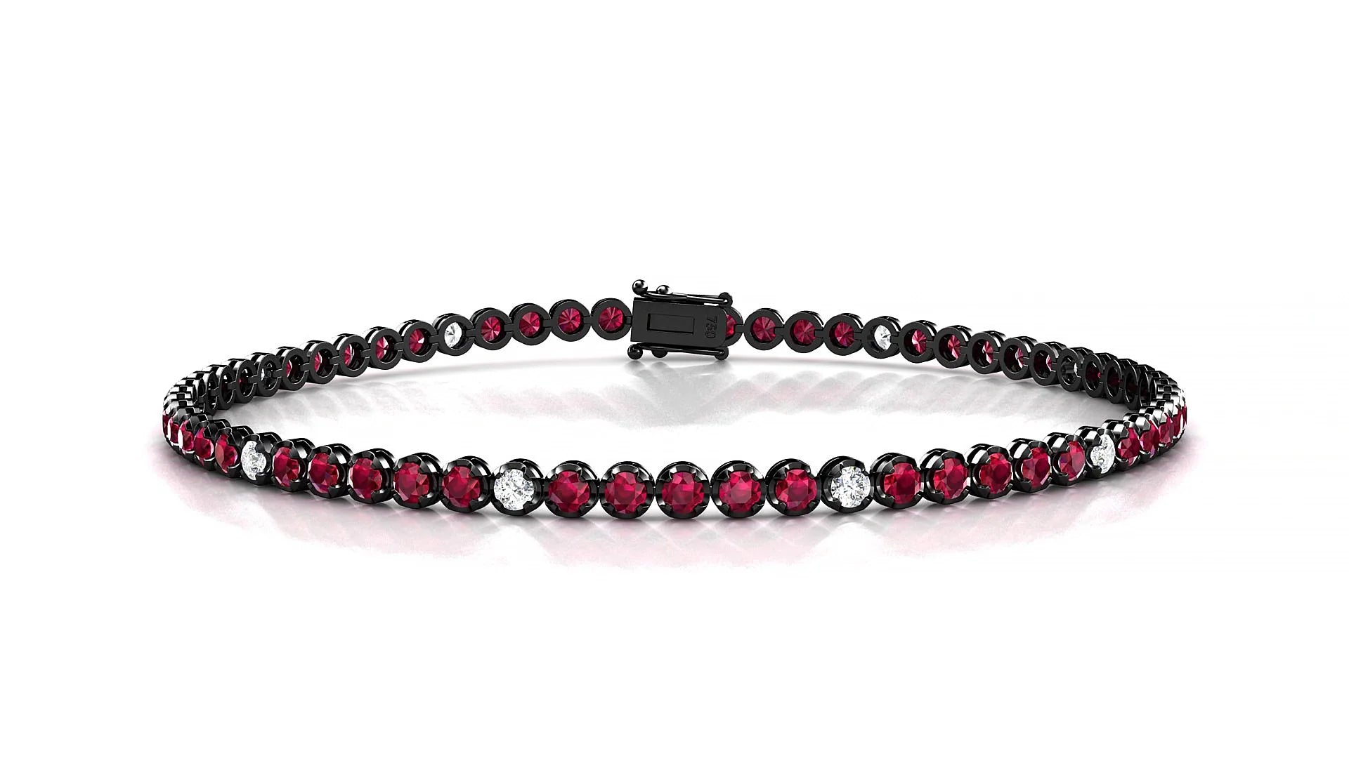 Bengal 5-1 | 18k Black Gold 2 mm Round Natural Ruby & Diamond Tennis Bracelet