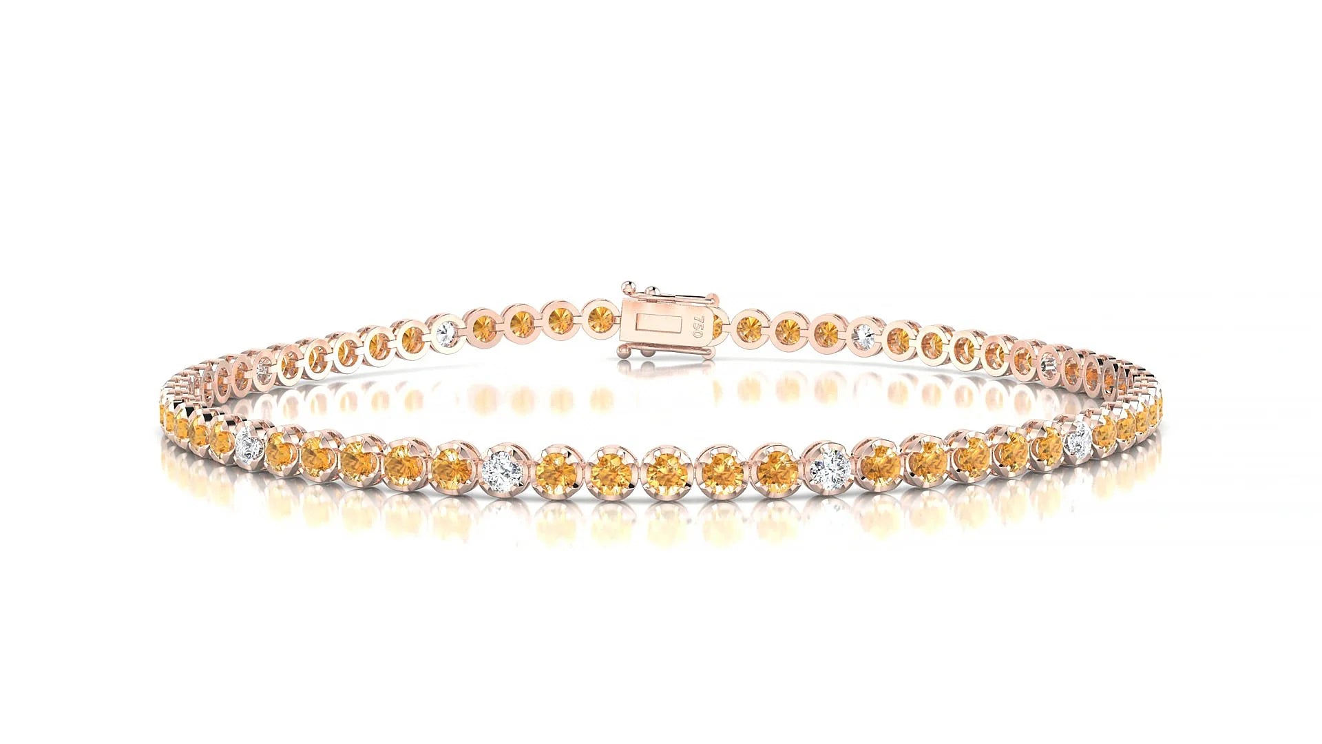 Bengal 5-1 | 18k Rose Gold 2 mm Round Natural Citrine & Diamond Tennis Bracelet