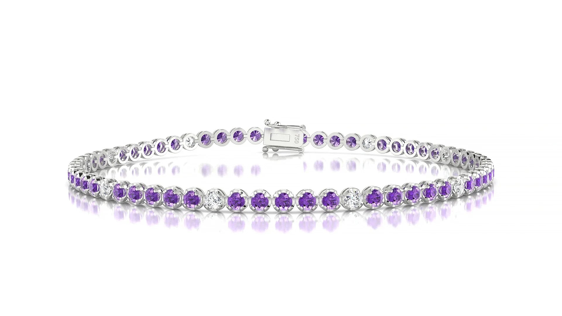 Bengal 5-1 | 18k White Gold 2 mm Round Natural Amethyst & Diamond Tennis Bracelet