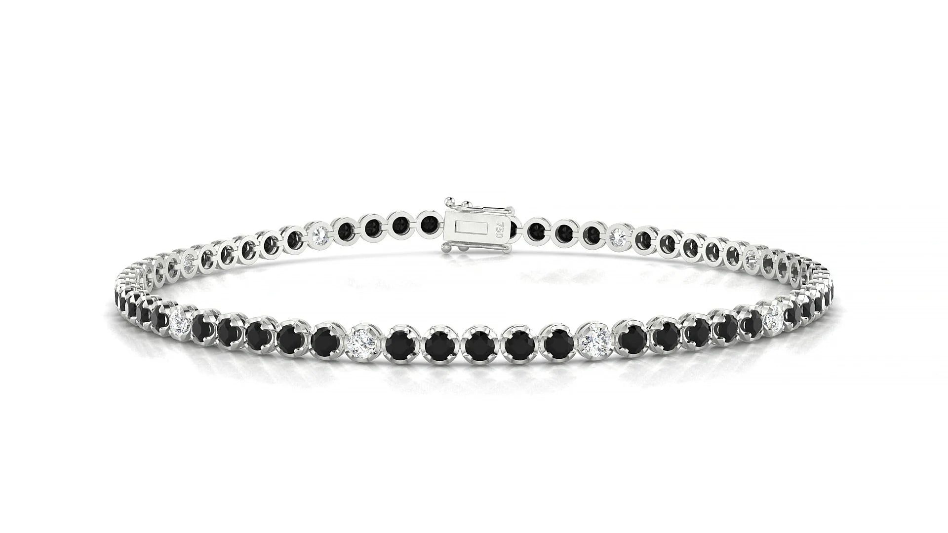 Bengal 5-1 | 18k White Gold 2 mm Round Natural Black Diamond & Diamond Tennis Bracelet