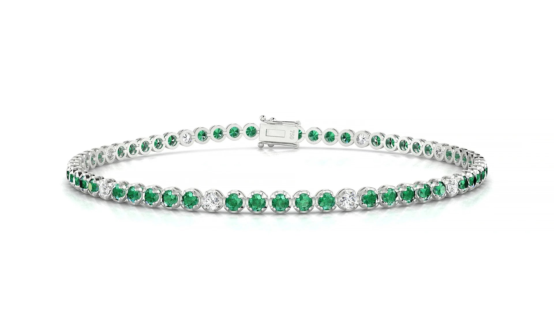 Bengal 5-1 | 18k White Gold 2 mm Round Natural Emerald & Diamond Tennis Bracelet