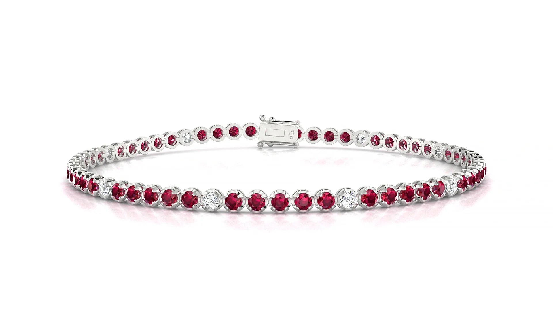 Bengal 5-1 | 18k White Gold 2 mm Round Natural Ruby & Diamond Tennis Bracelet