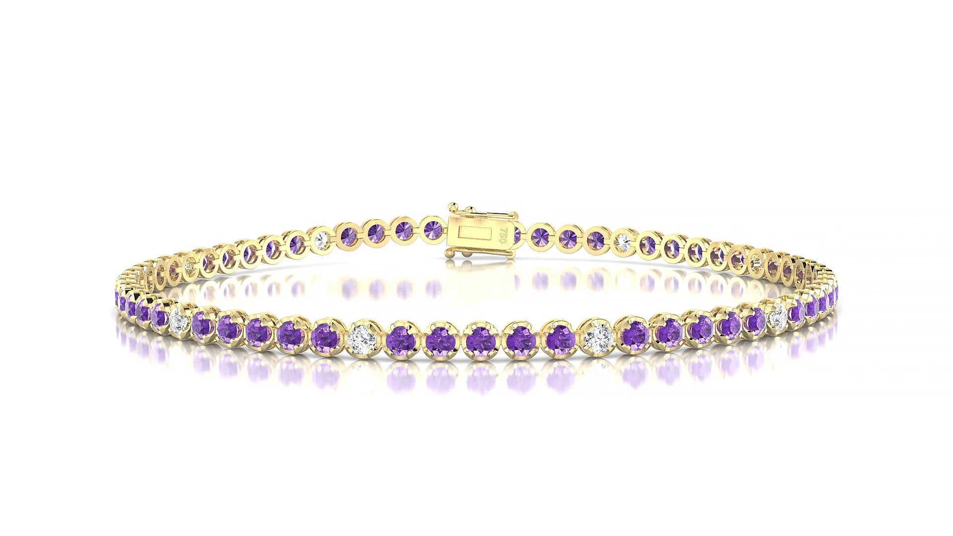 Bengal 5-1 | 18k Yellow Gold 2 mm Round Natural Amethyst & Diamond Tennis Bracelet