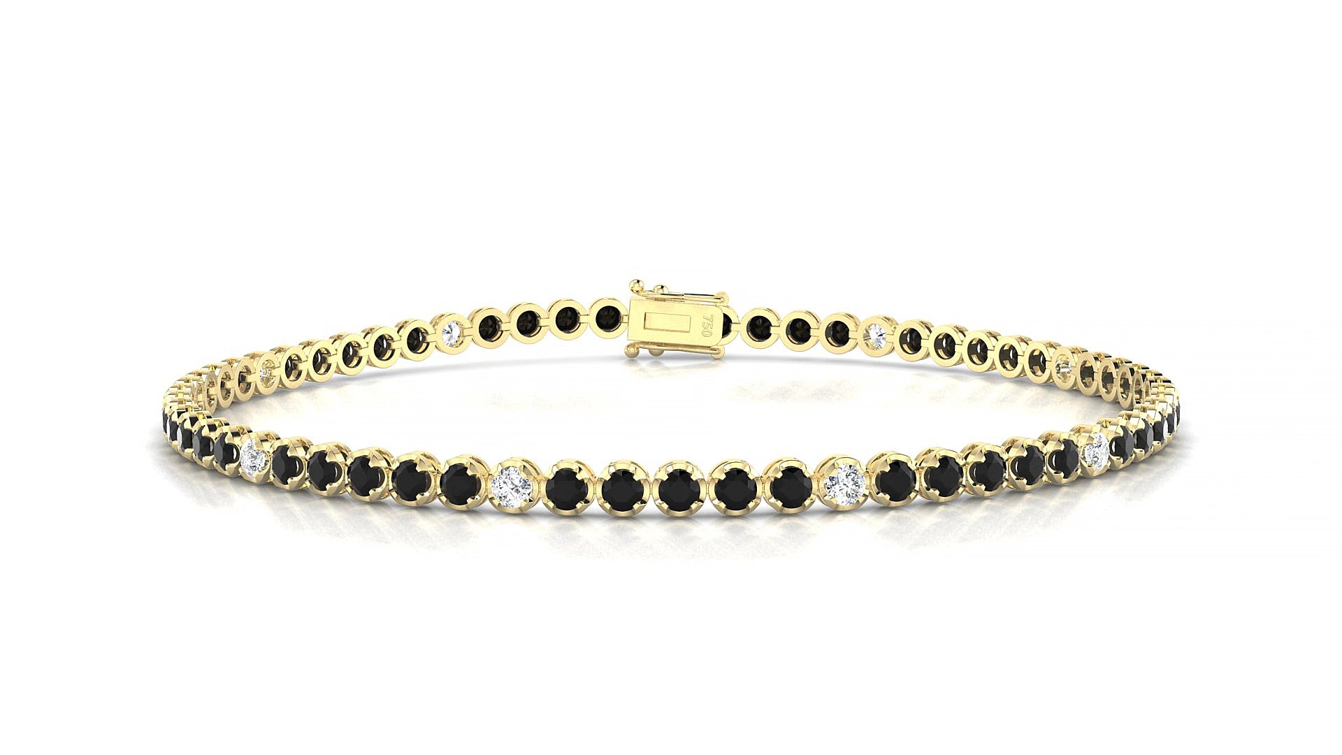 Bengal 5-1 | 18k Yellow Gold 2 mm Round Natural Black Diamond & Diamond 15 cm Tennis Bracelet