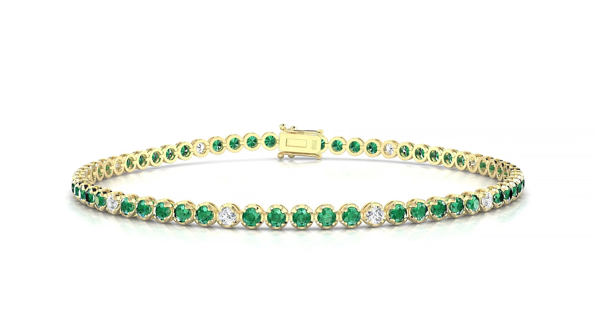 Bengal 5-1 | 18k Yellow Gold 2 mm Round Natural Emerald & Diamond Tennis Bracelet