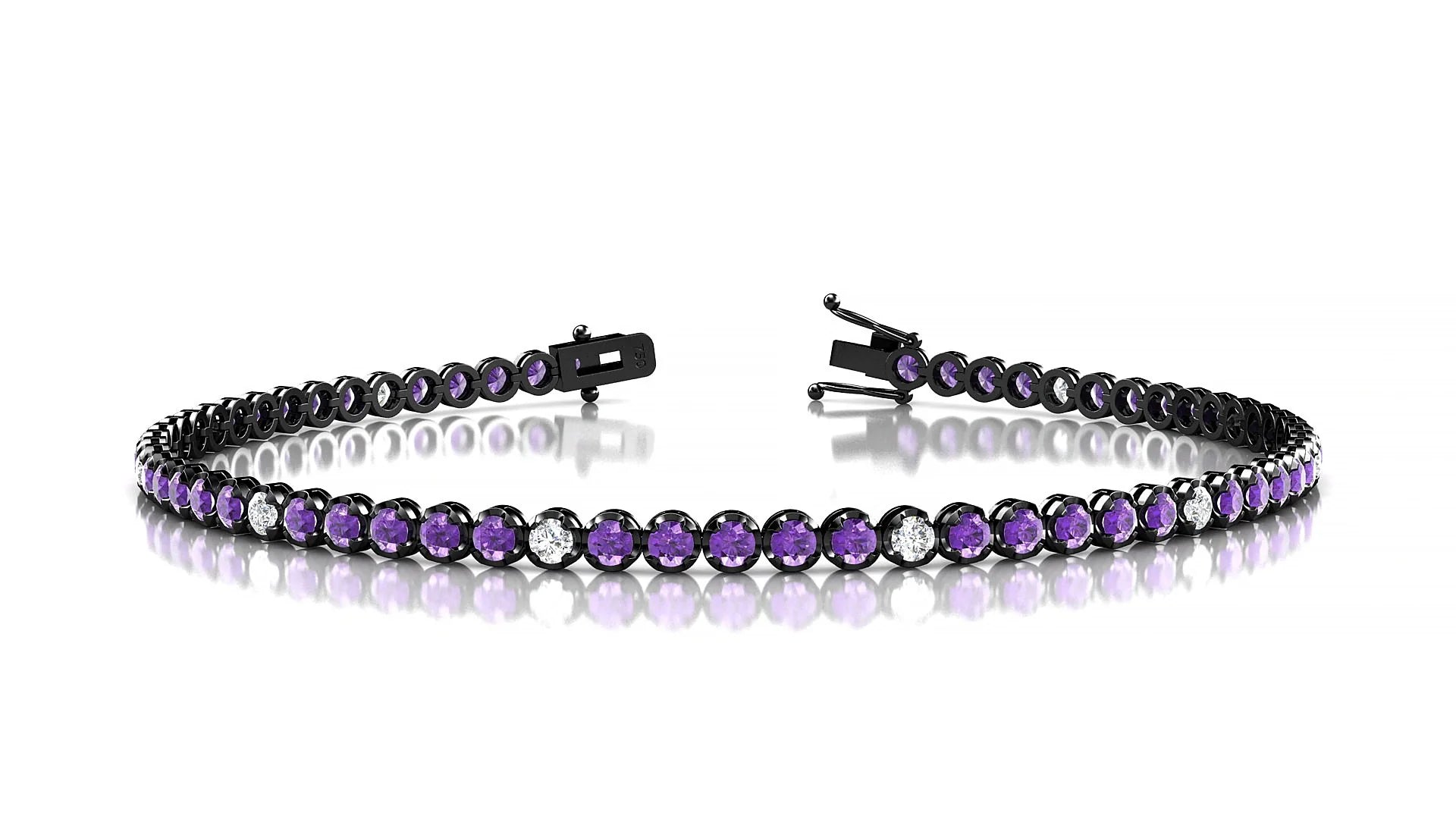 Bengal 5-1 | 18k Black Gold 2 mm Round Natural Amethyst & Diamond Tennis Bracelet