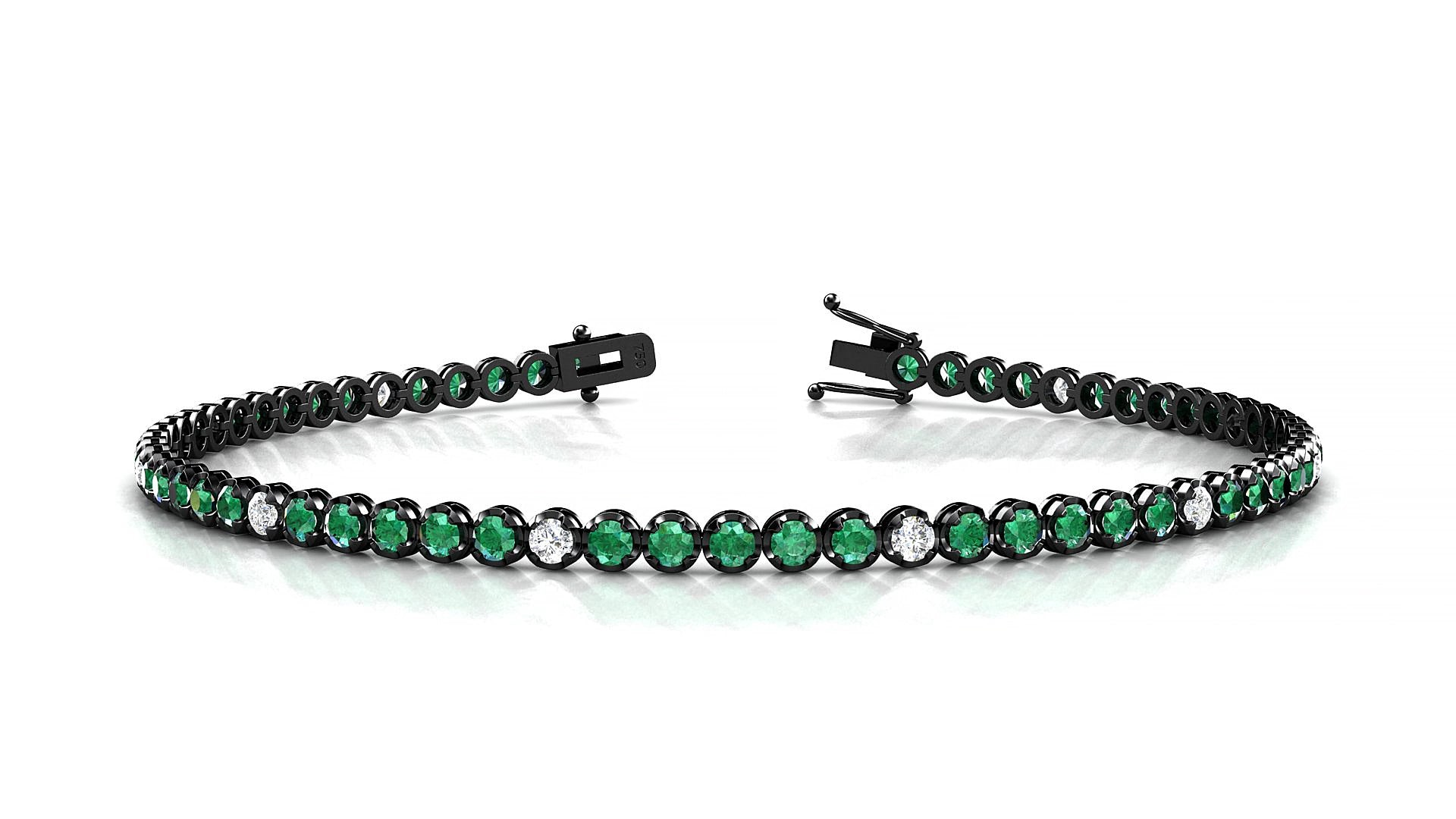 Bengal 5-1 | 18k Black Gold 2 mm Round Natural Emerald & Diamond 15 cm Tennis Bracelet