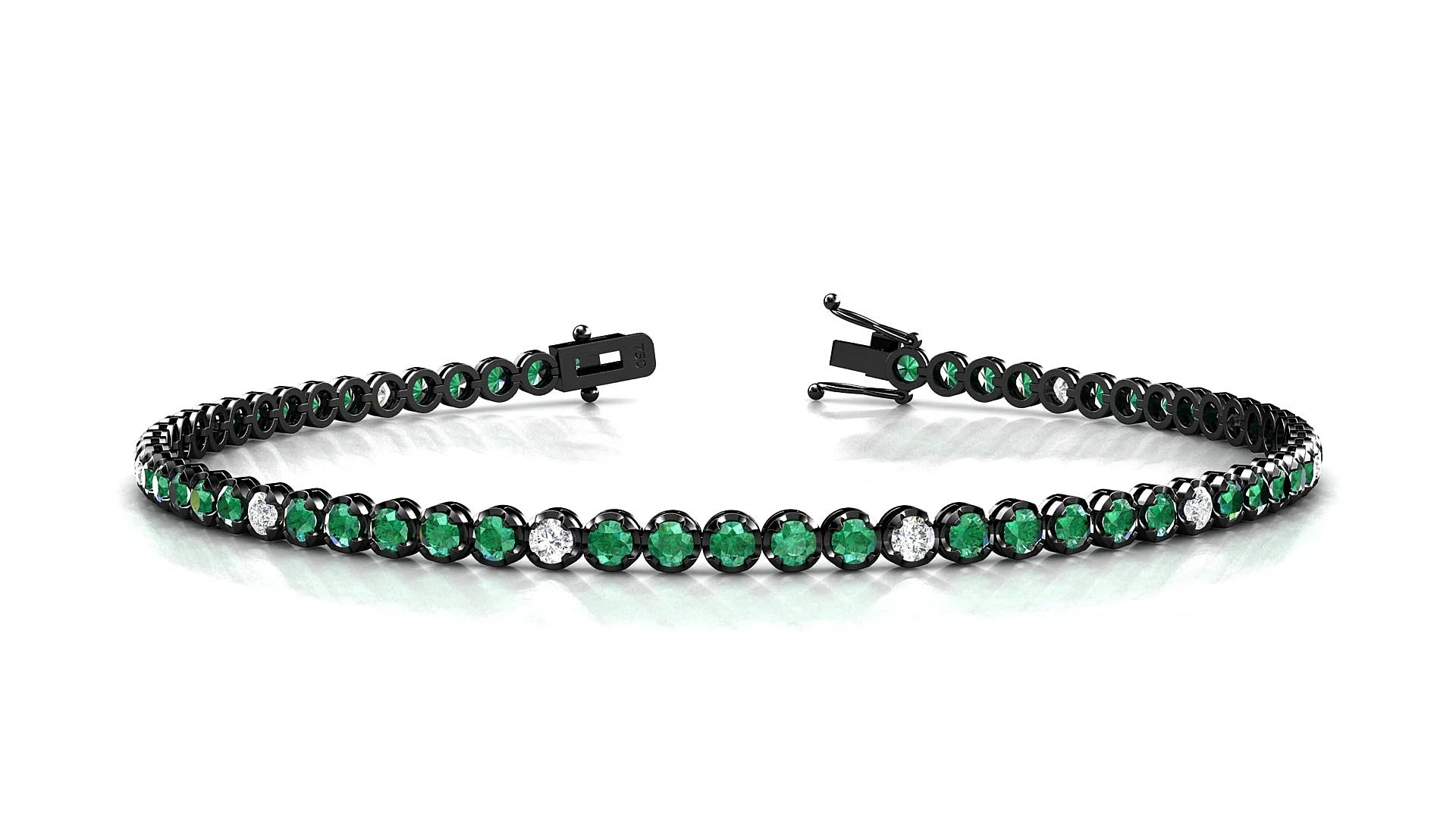 Bengal 5-1 | 18k Black Gold 2 mm Round Natural Emerald & Diamond Tennis Bracelet