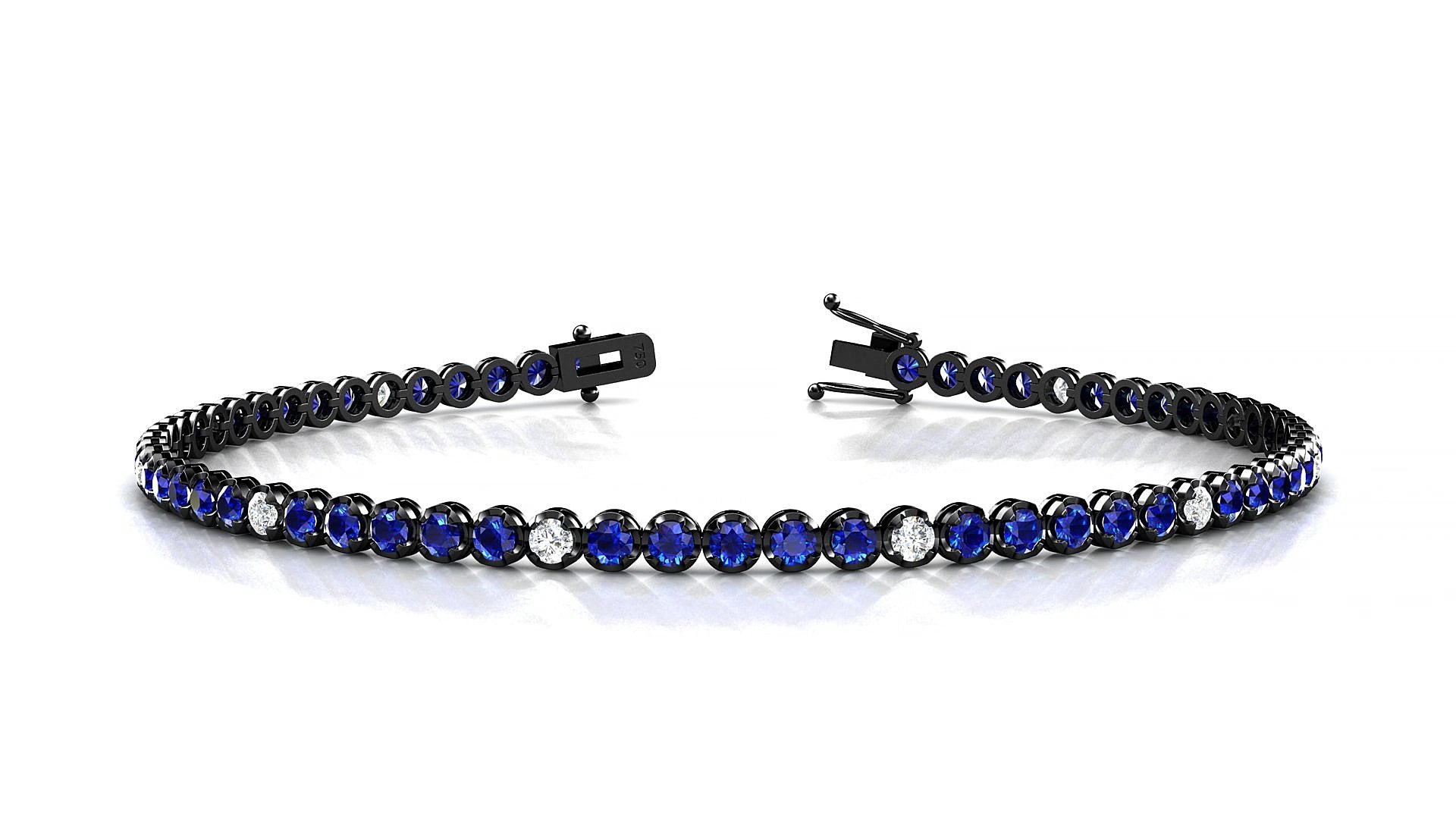 Bengal 5-1 | 18k Black Gold 2 mm Round Natural Sapphire & Diamond 15 cm Tennis Bracelet