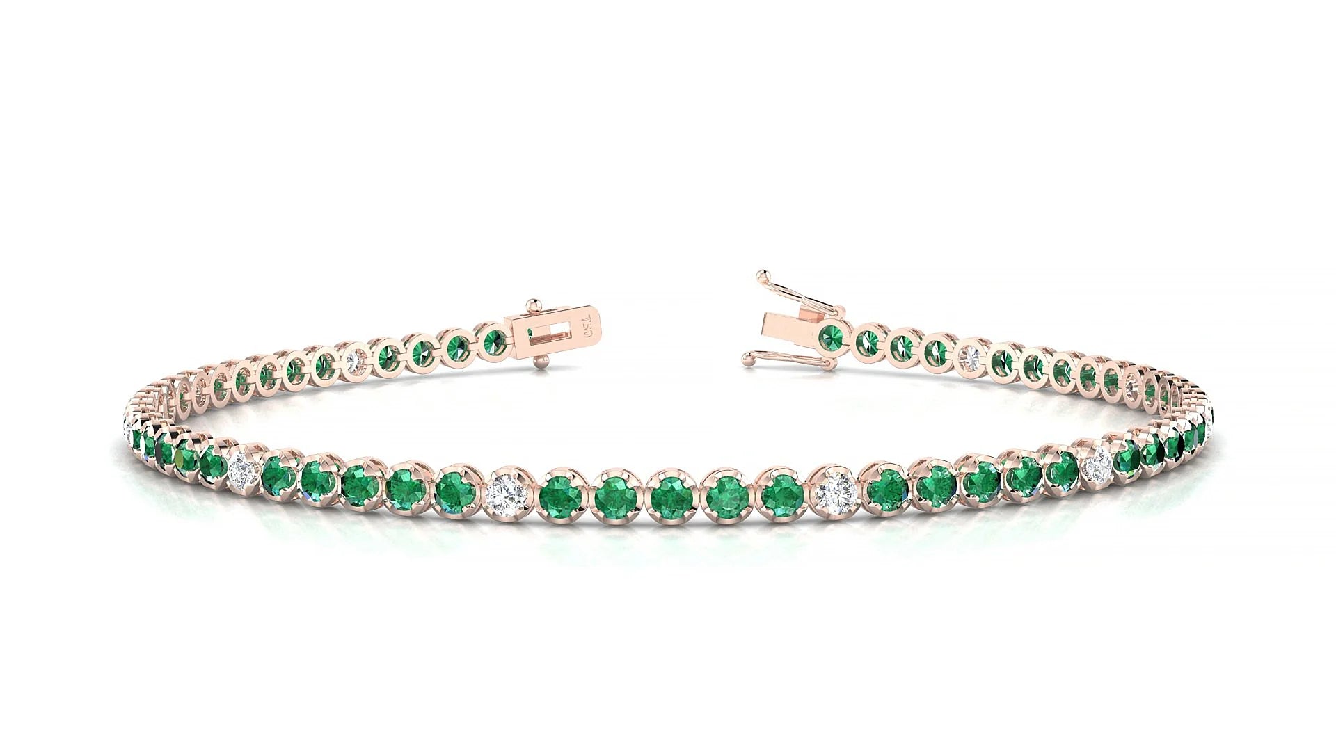 Bengal 5-1 | 18k Rose Gold 2 mm Round Natural Emerald & Diamond Tennis Bracelet