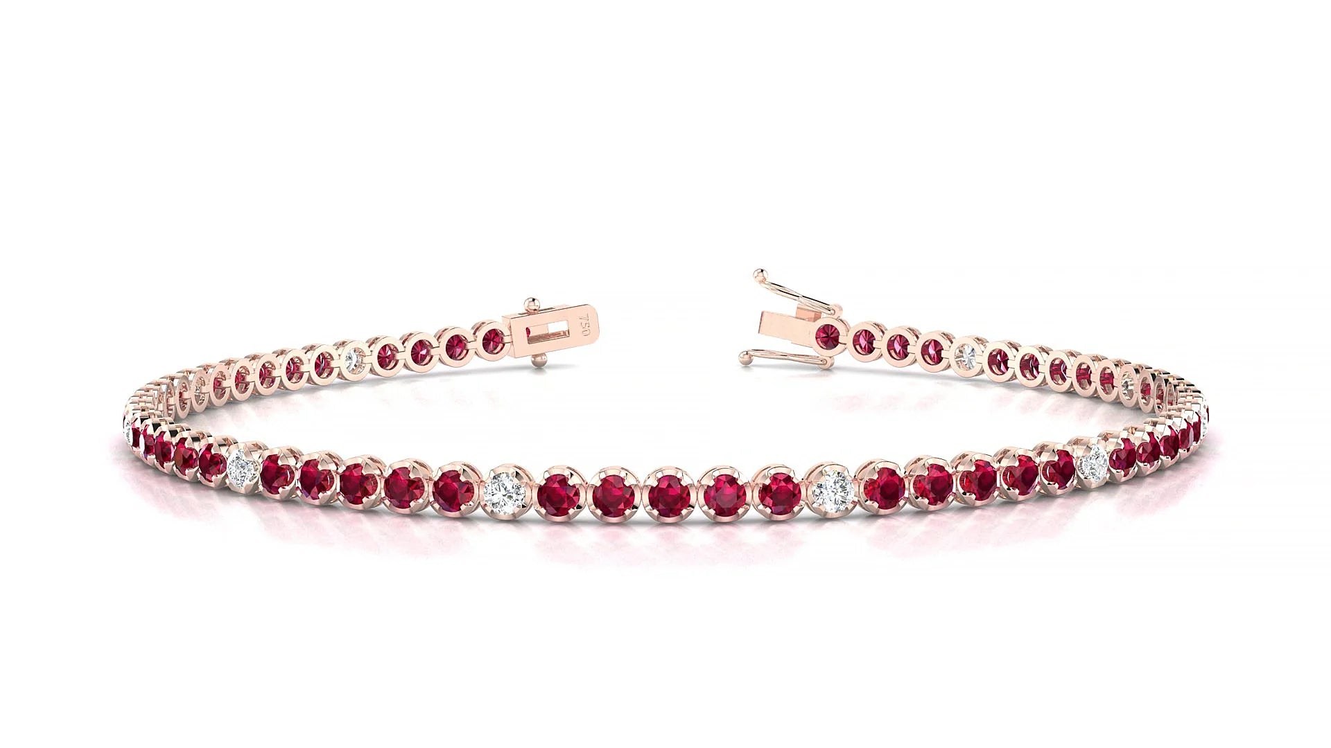 Bengal 5-1 | 18k Rose Gold 2 mm Round Natural Ruby & Diamond Tennis Bracelet