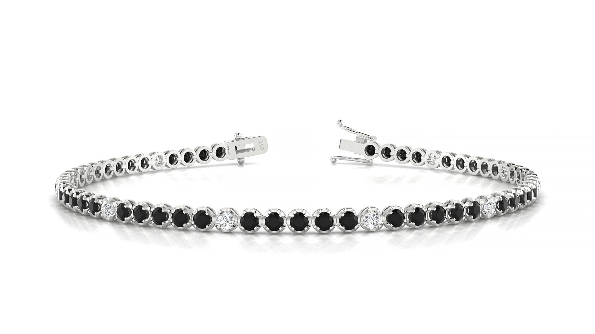 Bengal 5-1 | 18k White Gold 2 mm Round Natural Black Diamond & Diamond Tennis Bracelet