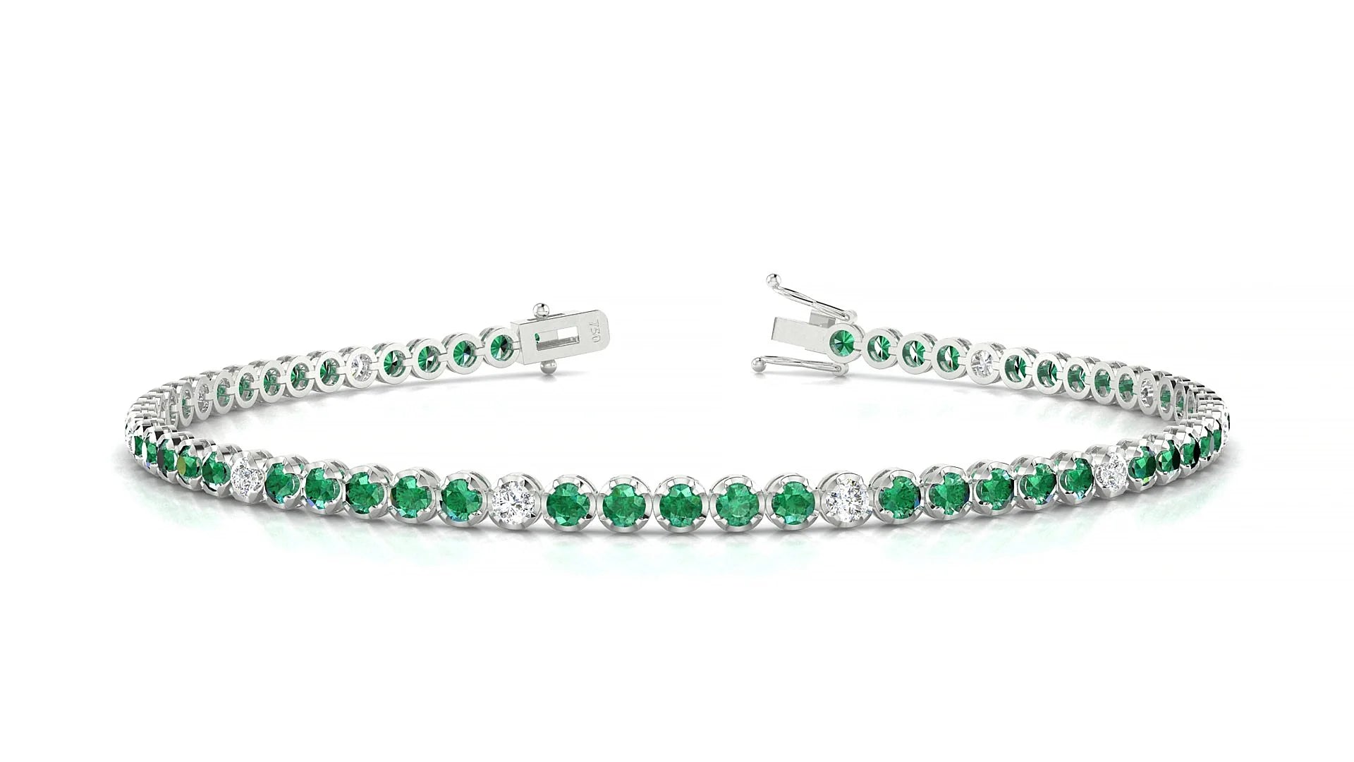 Bengal 5-1 | 18k White Gold 2 mm Round Natural Emerald & Diamond Tennis Bracelet