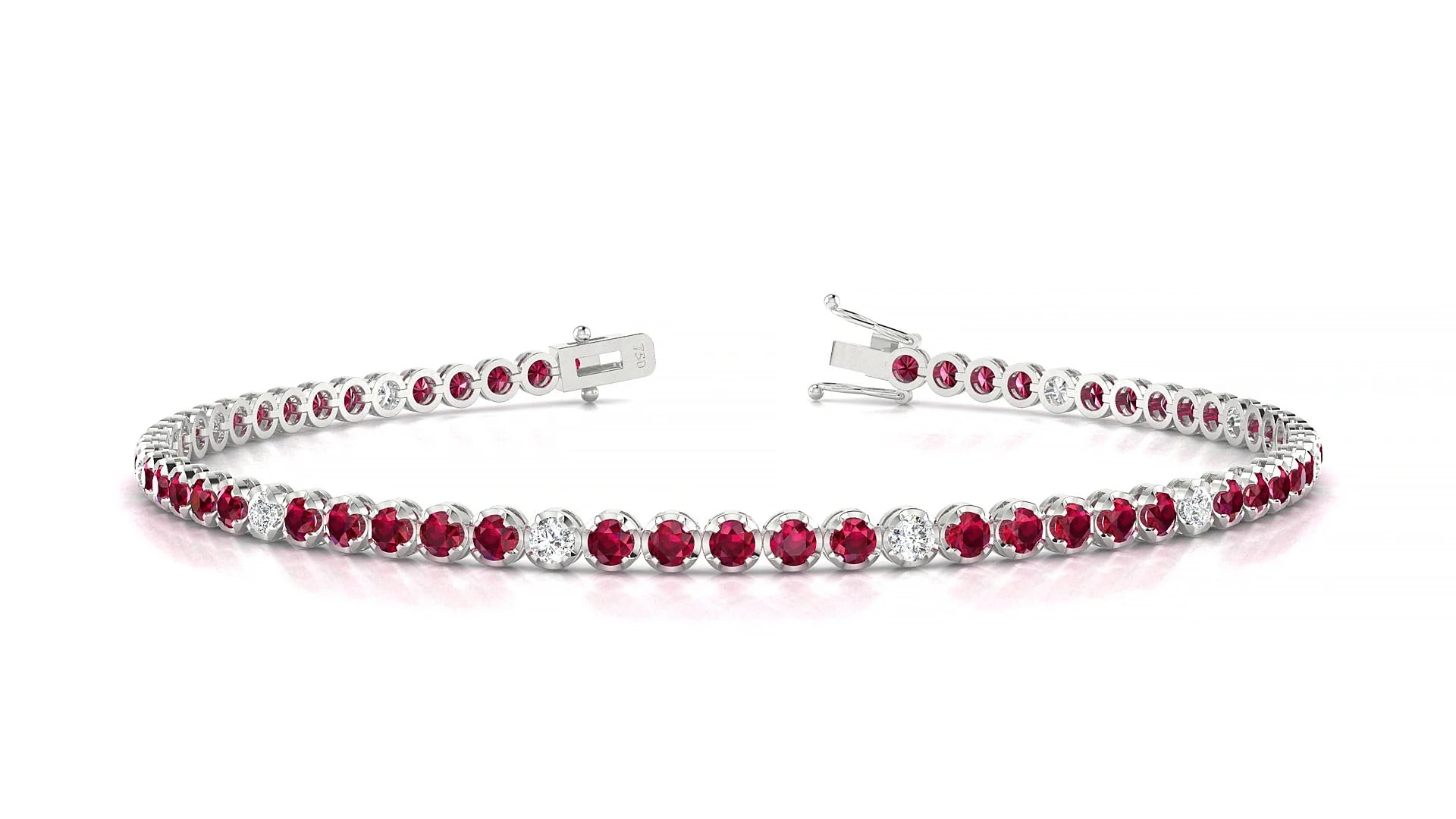 Bengal 5-1 | 18k White Gold 2 mm Round Natural Ruby & Diamond Tennis Bracelet