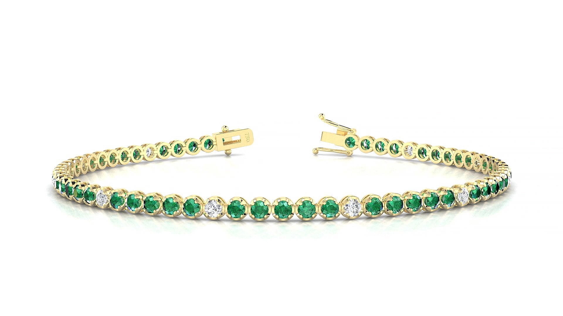 Bengal 5-1 | 18k Yellow Gold 2 mm Round Natural Emerald & Diamond 15 cm Tennis Bracelet