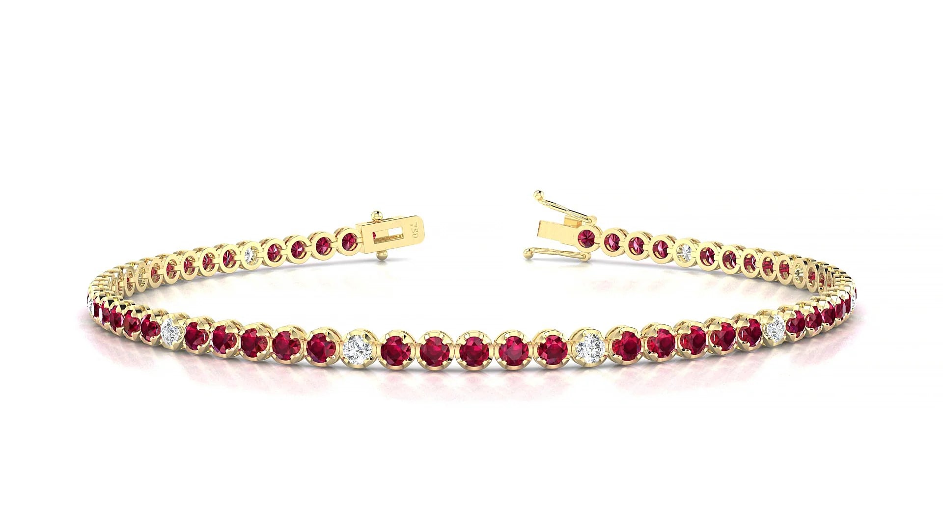 Bengal 5-1 | 18k Yellow Gold 2 mm Round Natural Ruby & Diamond Tennis Bracelet