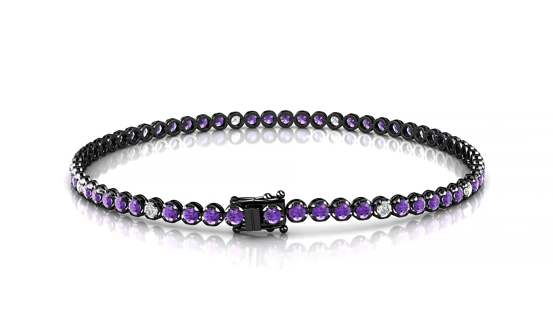 Bengal 5-1 | 18k Black Gold 2 mm Round Natural Amethyst & Diamond Tennis Bracelet