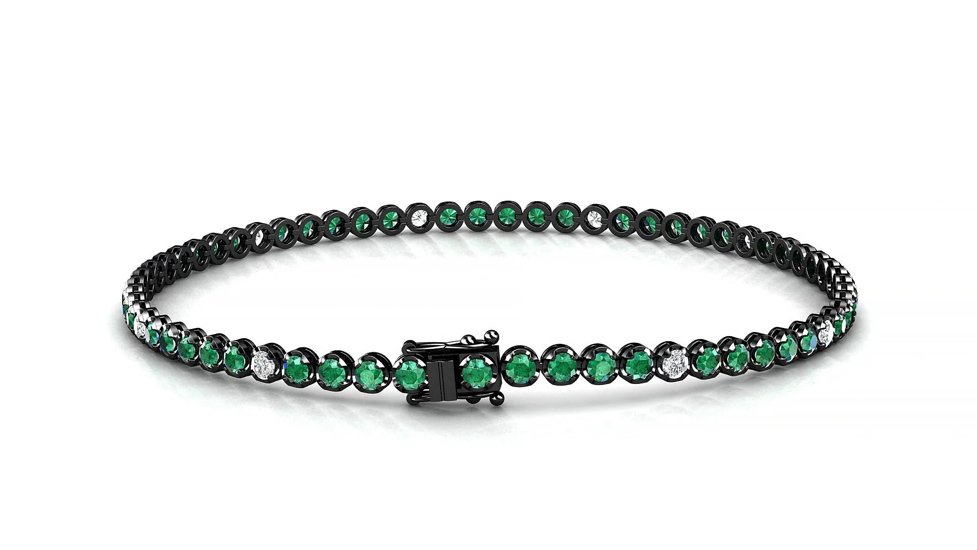 Bengal 5-1 | 18k Black Gold 2 mm Round Natural Emerald & Diamond Tennis Bracelet