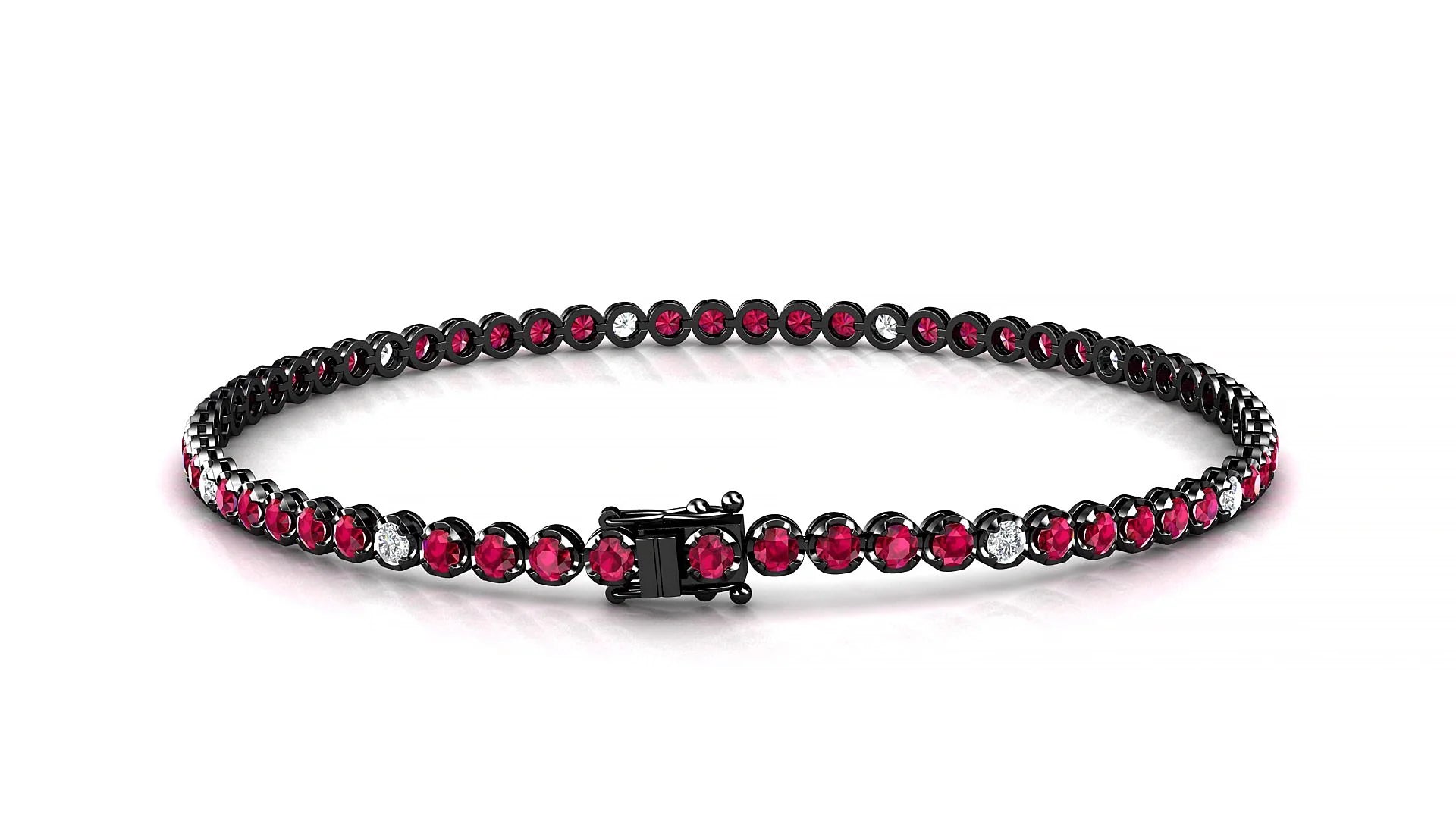 Bengal 5-1 | 18k Black Gold 2 mm Round Natural Ruby & Diamond Tennis Bracelet