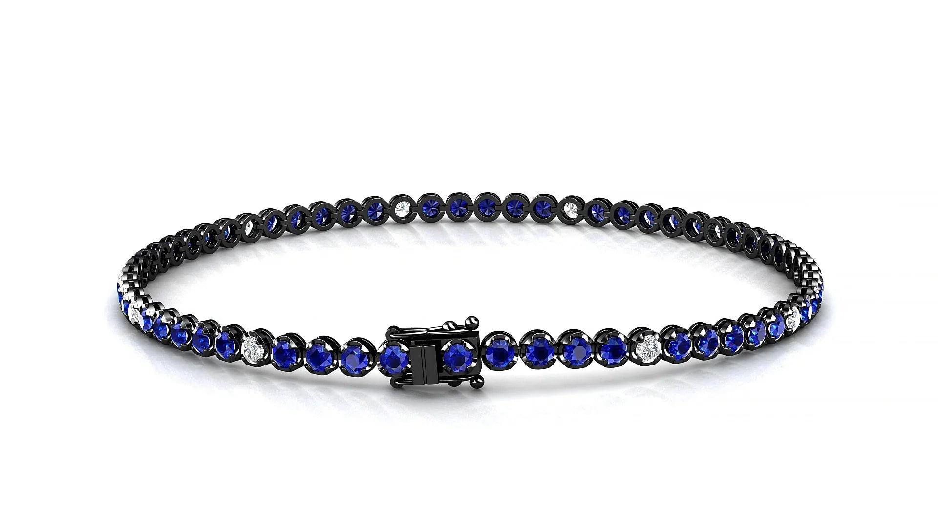 Bengal 5-1 | 18k Black Gold 2 mm Round Natural Sapphire & Diamond Tennis Bracelet