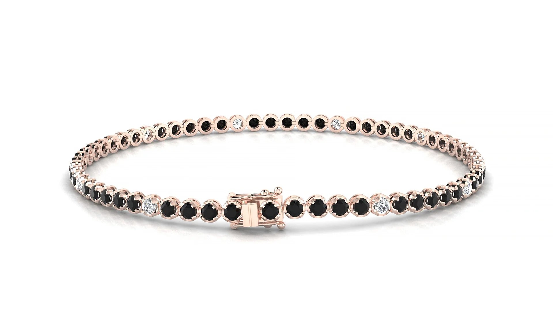 Bengal 5-1 | 18k Rose Gold 2 mm Round Natural Black Diamond & Diamond Tennis Bracelet