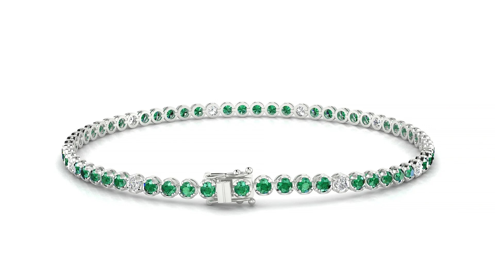 Bengal 5-1 | 18k White Gold 2 mm Round Natural Emerald & Diamond Tennis Bracelet
