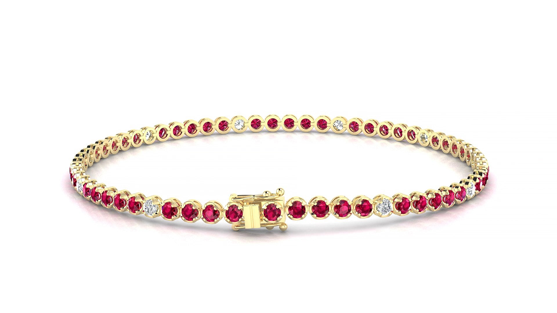 Bengal 5-1 | 18k Yellow Gold 2 mm Round Natural Ruby & Diamond 15 cm Tennis Bracelet