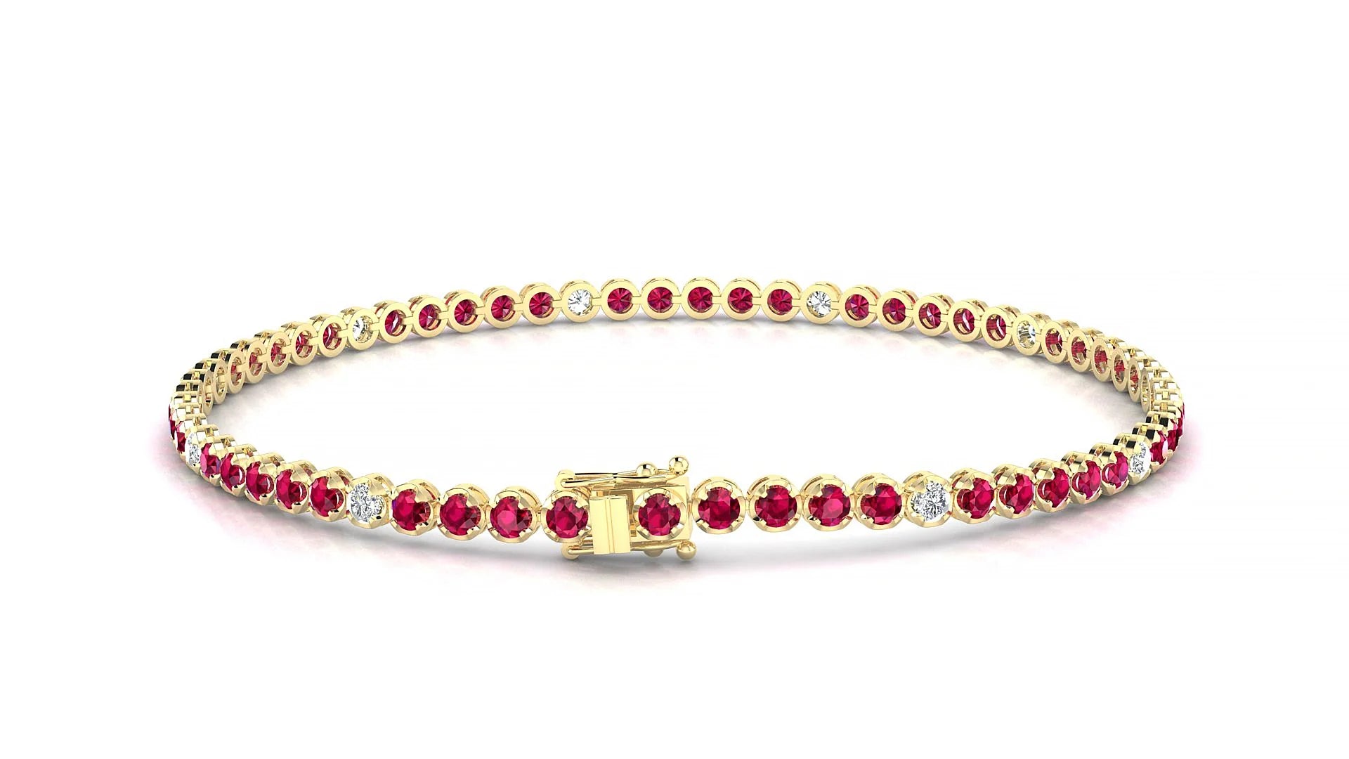 Bengal 5-1 | 18k Yellow Gold 2 mm Round Natural Ruby & Diamond Tennis Bracelet