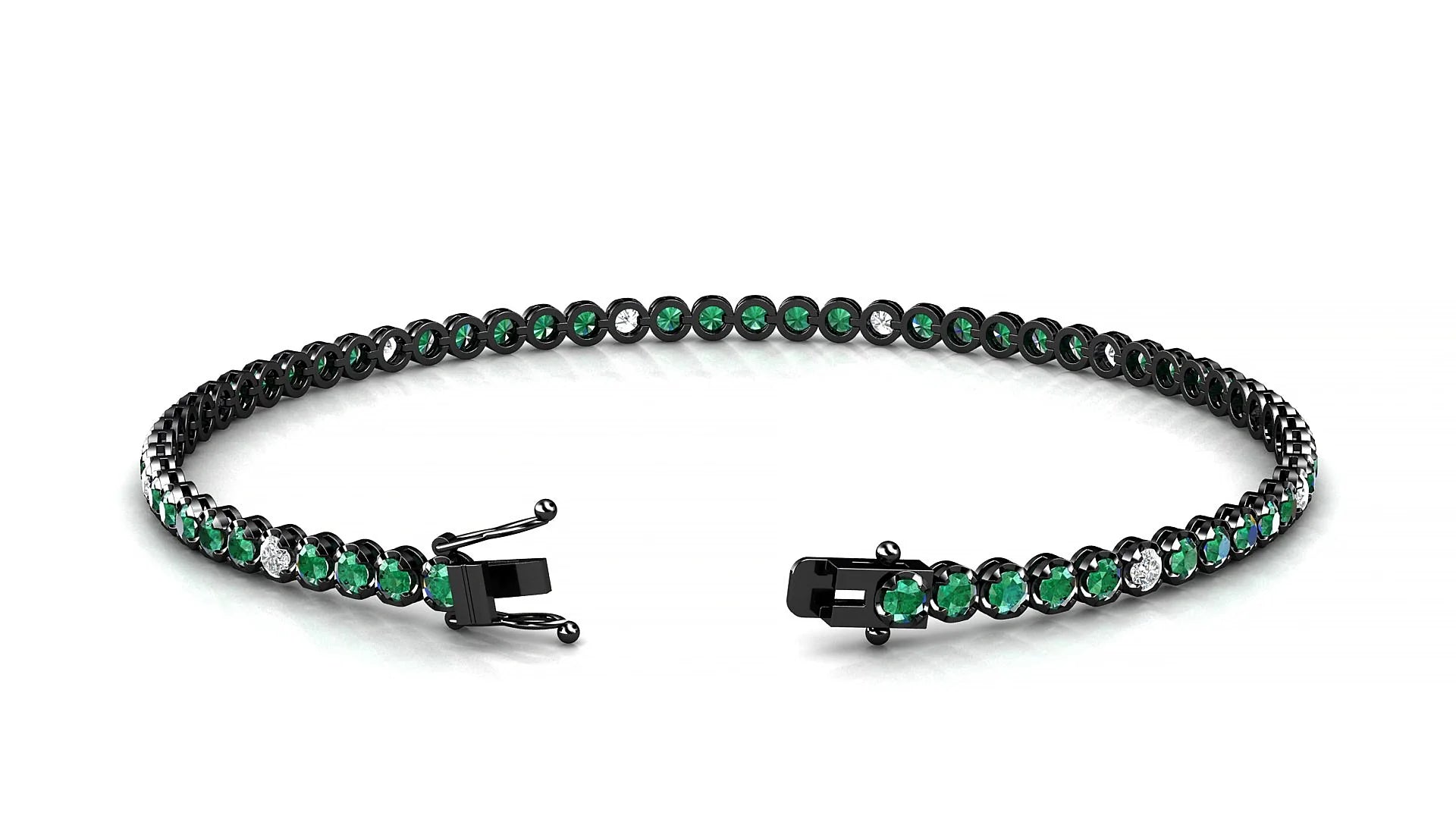 Bengal 5-1 | 18k Black Gold 2 mm Round Natural Emerald & Diamond Tennis Bracelet