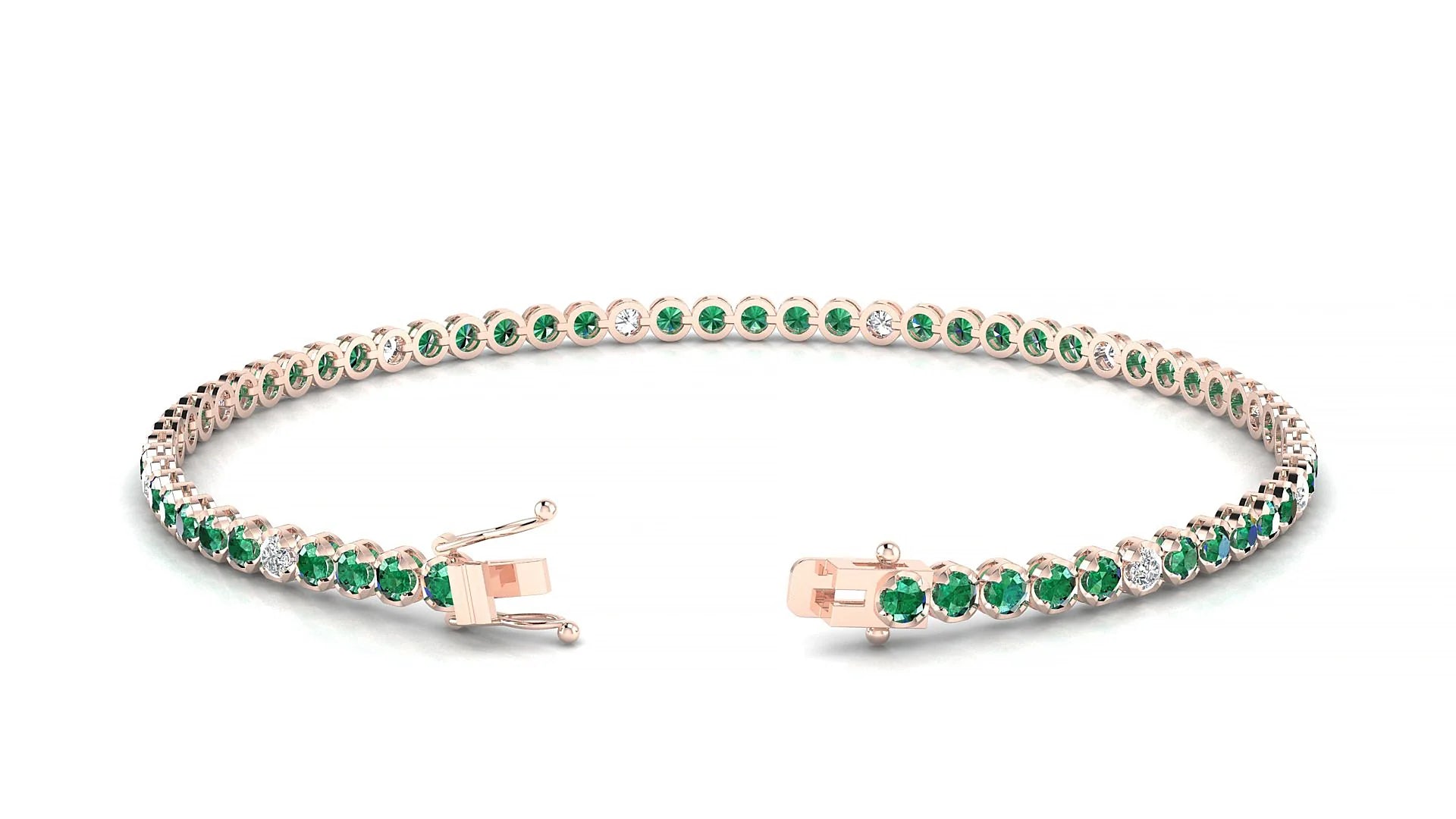 Bengal 5-1 | 18k Rose Gold 2 mm Round Natural Emerald & Diamond Tennis Bracelet