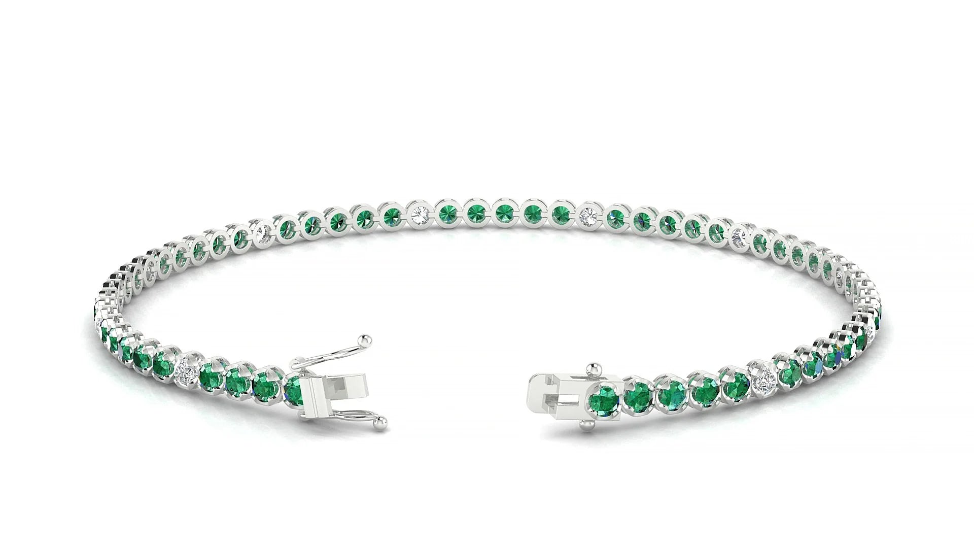 Bengal 5-1 | 18k White Gold 2 mm Round Natural Emerald & Diamond Tennis Bracelet