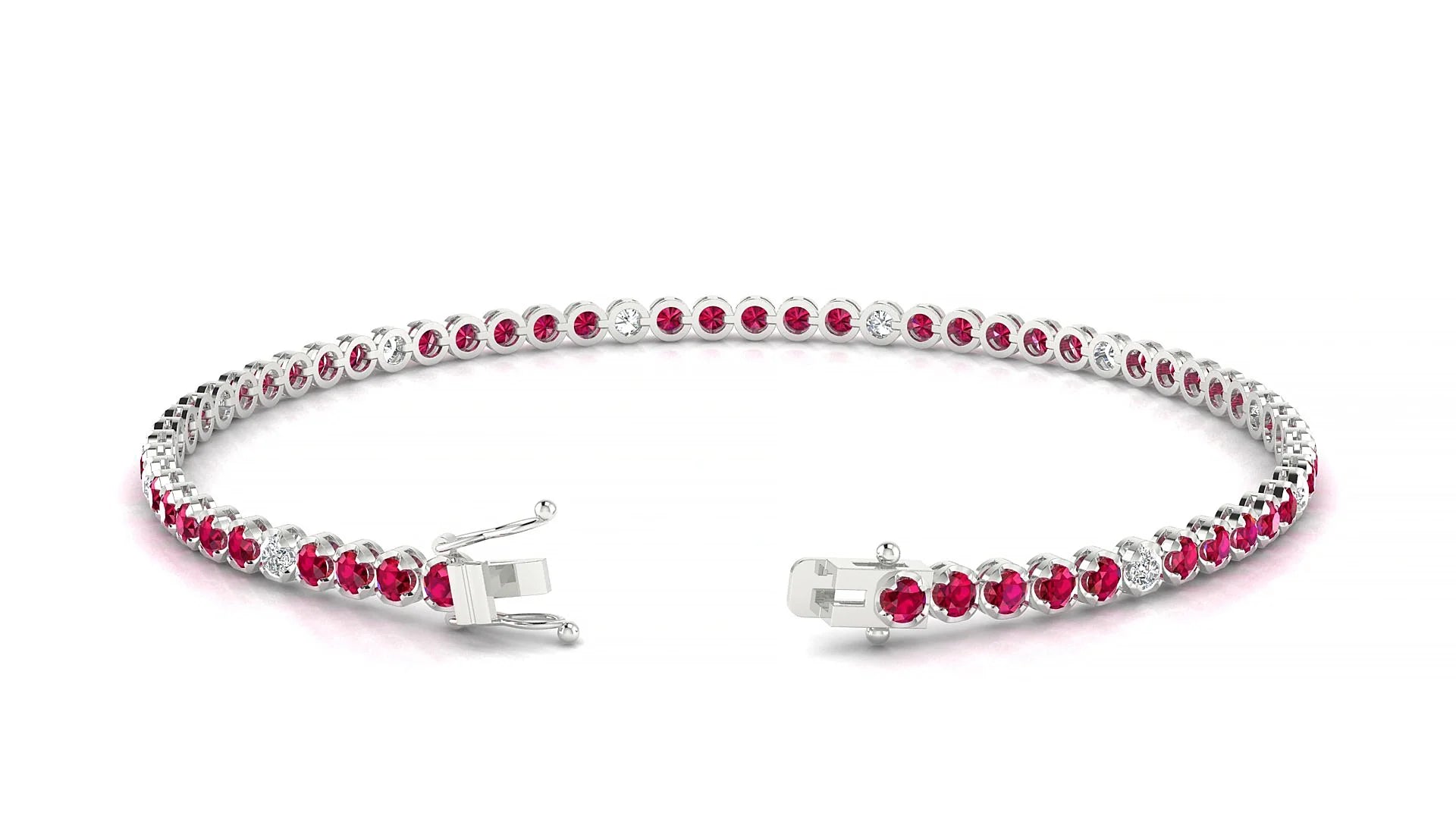 Bengal 5-1 | 18k White Gold 2 mm Round Natural Ruby & Diamond Tennis Bracelet