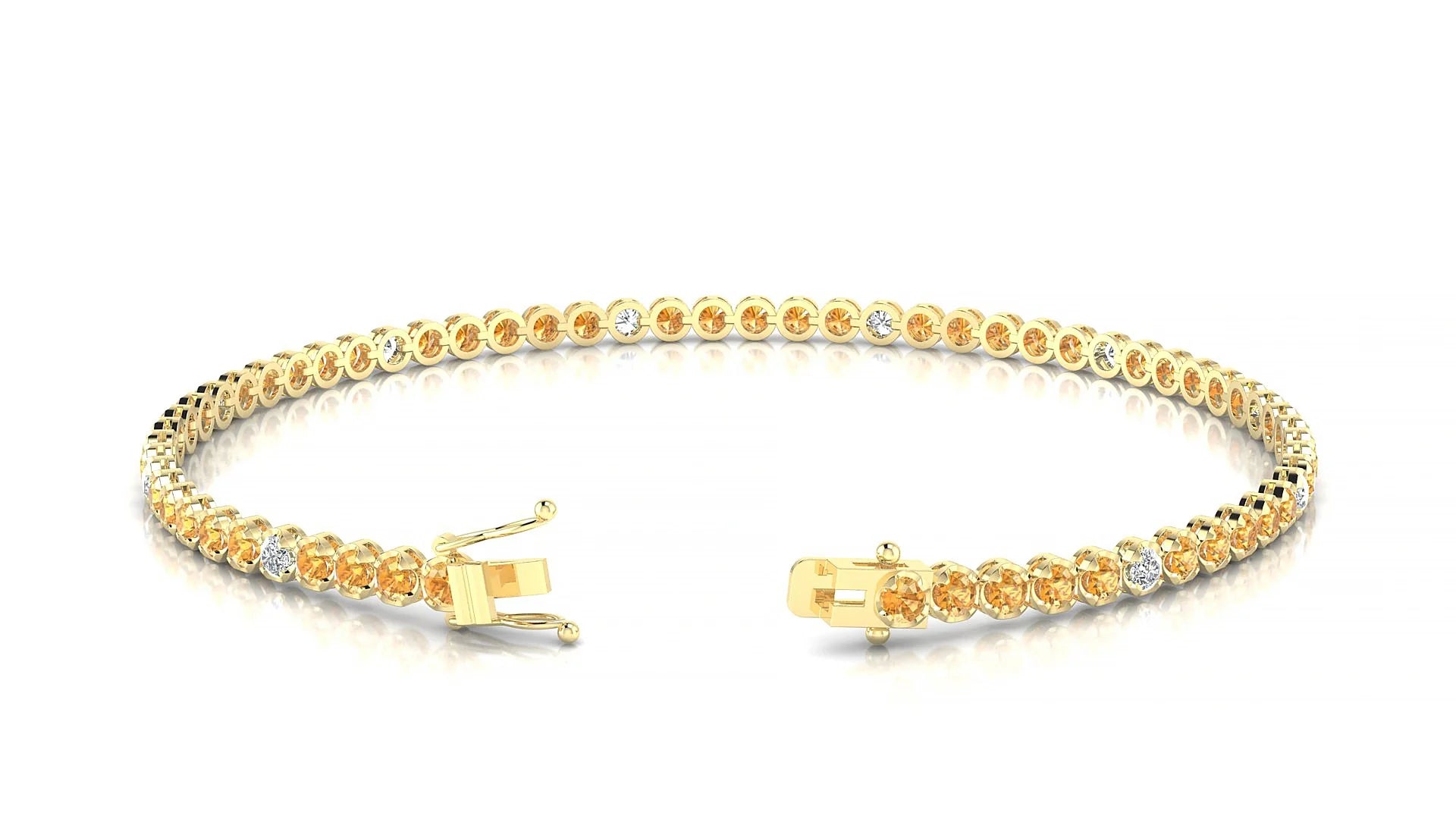 Bengal 5-1 | 18k Yellow Gold 2 mm Round Natural Citrine & Diamond Tennis Bracelet