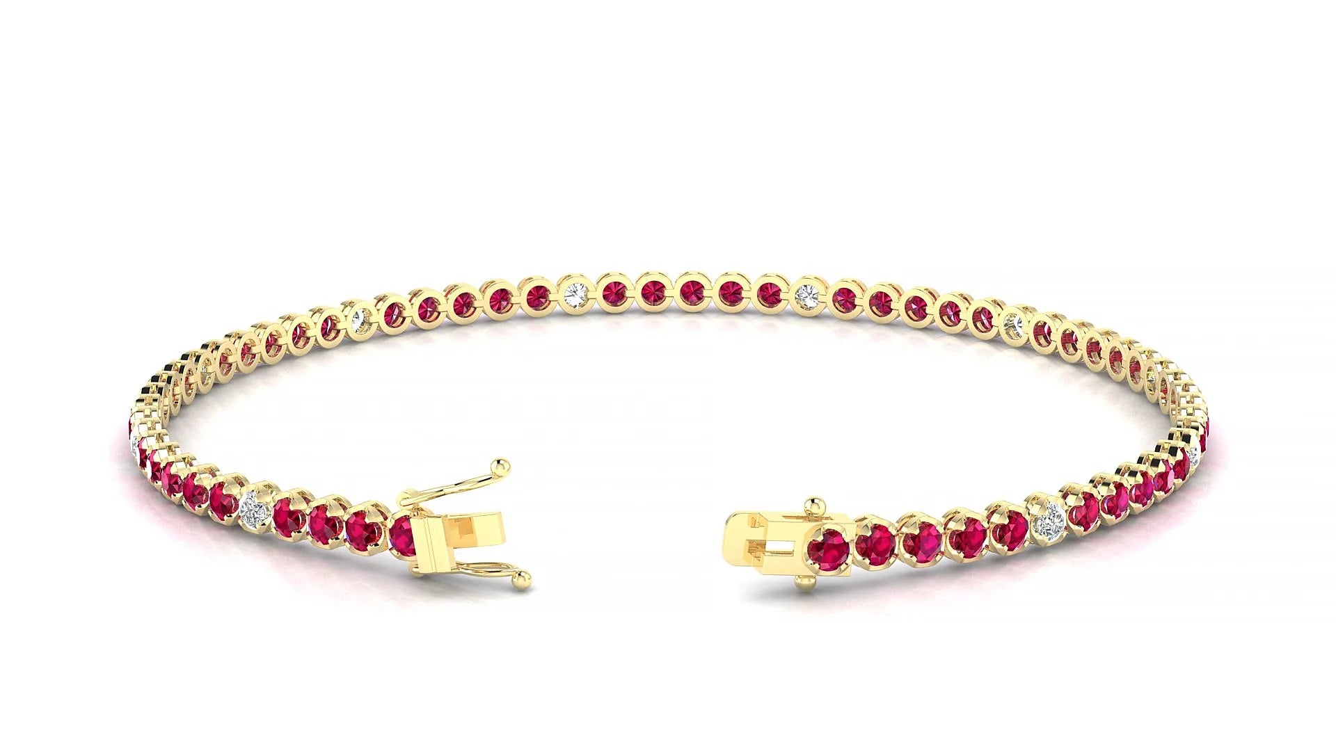 Bengal 5-1 | 18k Yellow Gold 2 mm Round Natural Ruby & Diamond Tennis Bracelet