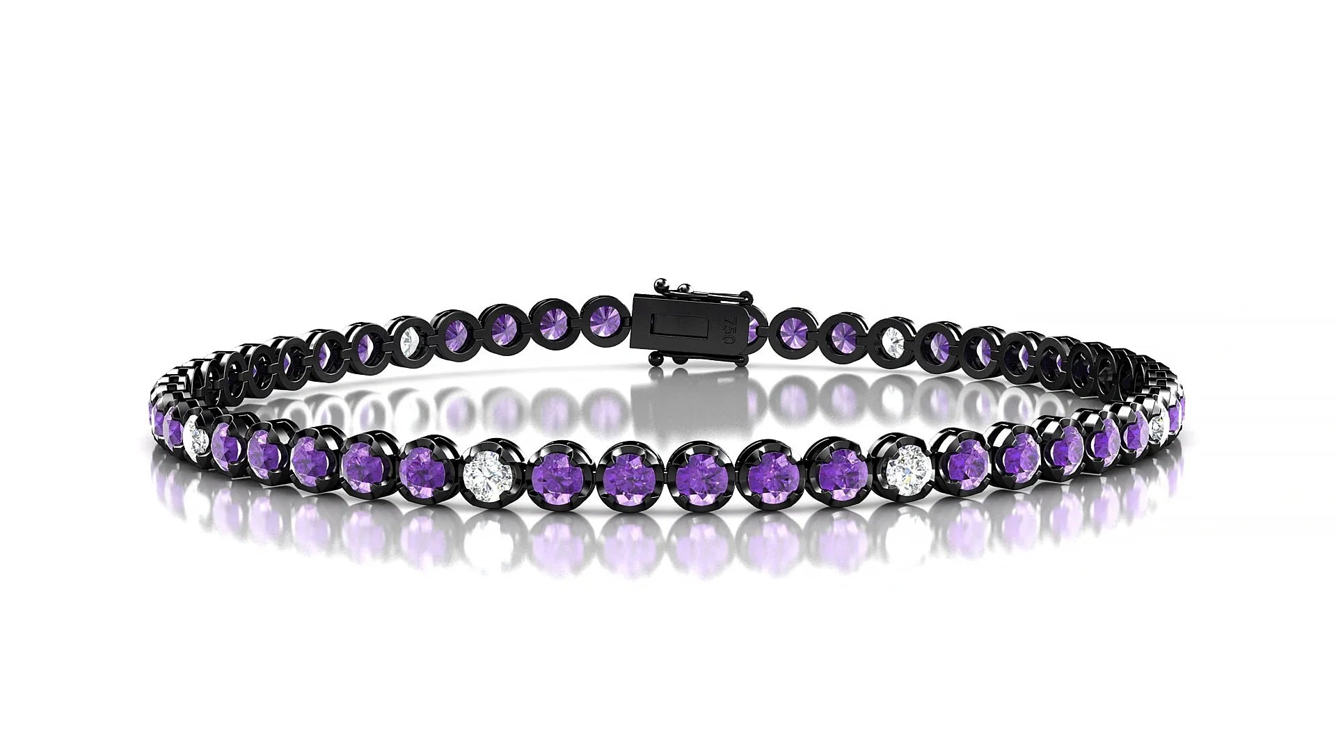 Bengal 5-1 | 18k Black Gold 2.5 mm Round Natural Amethyst & Diamond Tennis Bracelet